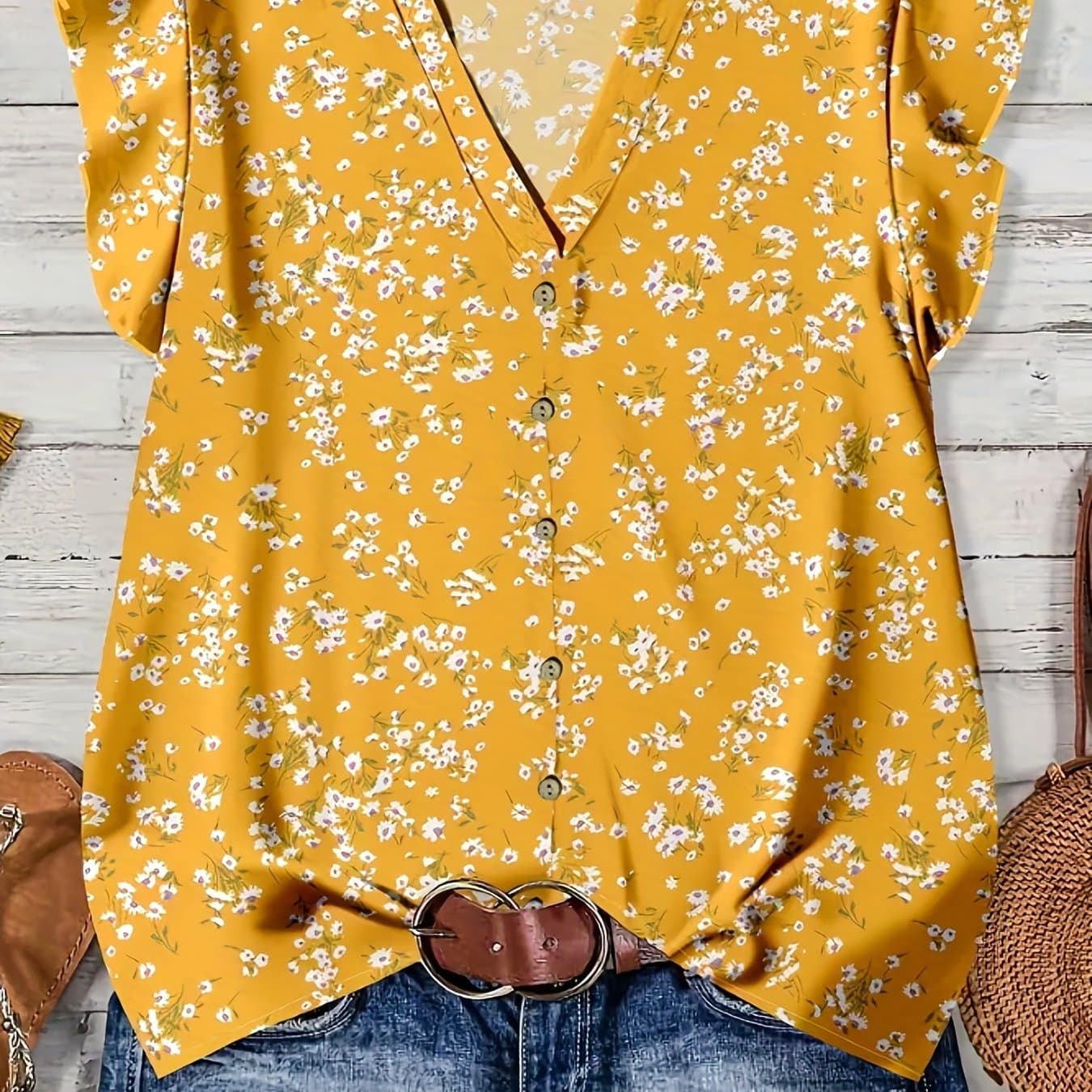 TEMU Elegant Special Edition Women's Spring/summer V-neck Pullover, Casual Daily Wear Elegant Top