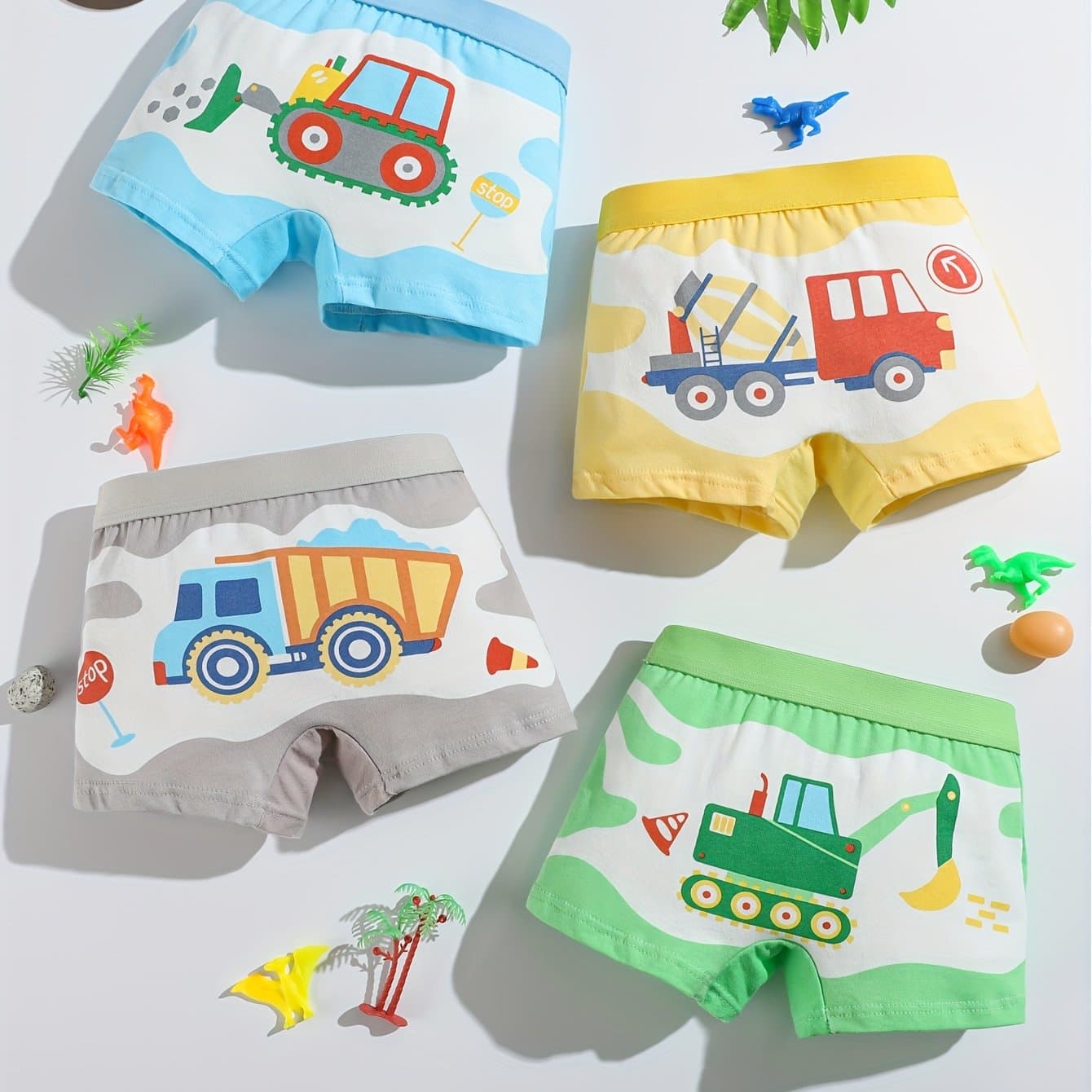 TEMU 4pcs/pack Boys Cartoon Engineering Vehicle Boxers Underwear Cotton Elastic Comfortable Boys Underpants