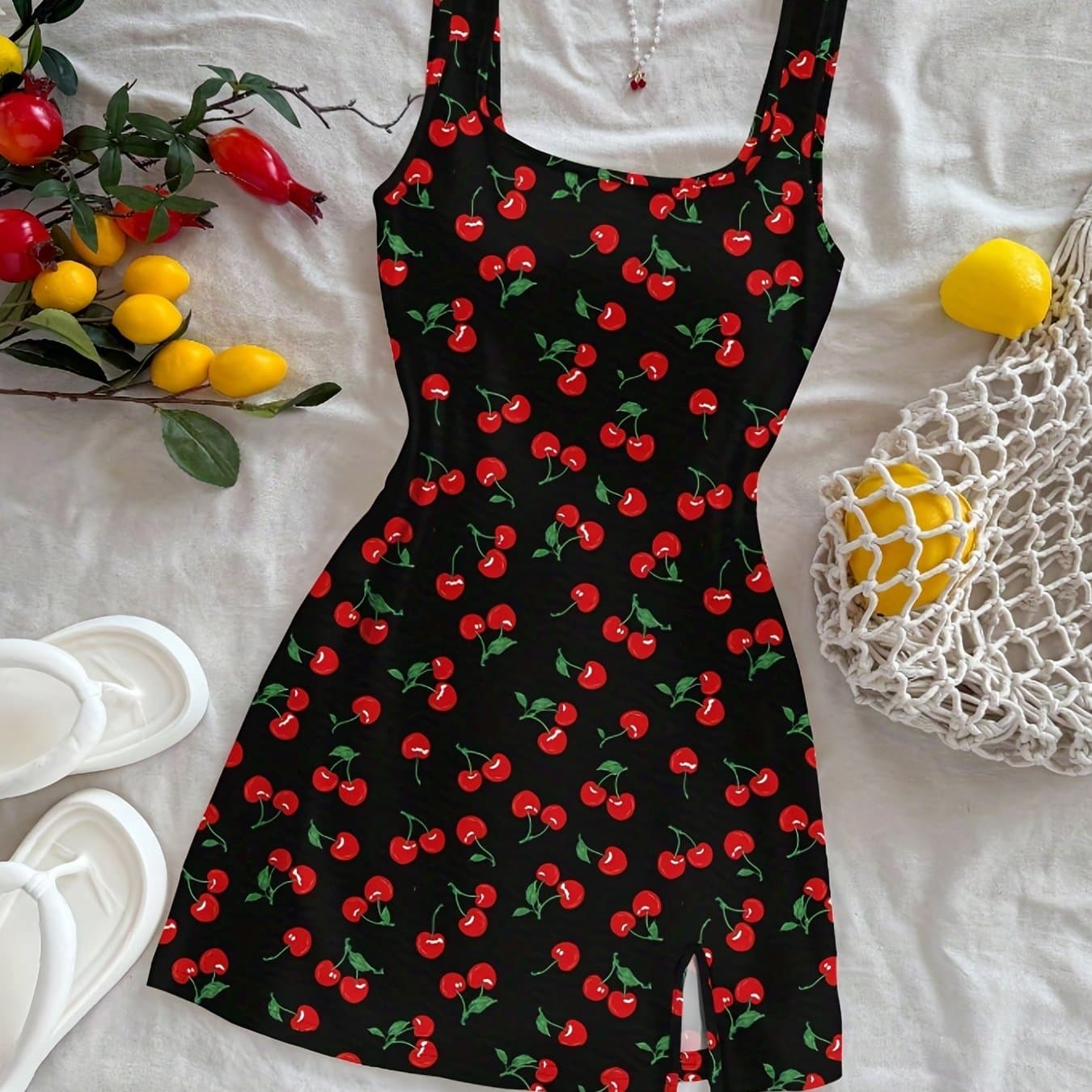 TEMU Print Slit Dress
