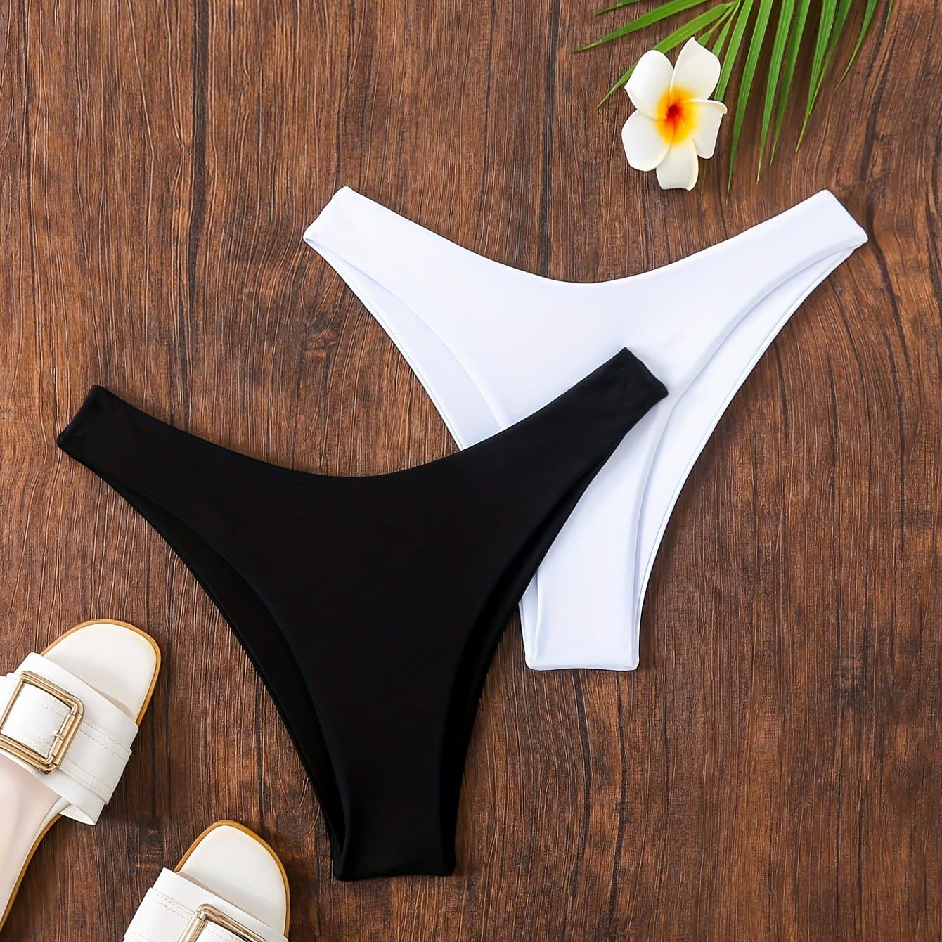 TEMU European And American Cross-border New Solid Color Sexy Vintage Bikini Beach Swimwear Women's Black And White Two-piece Set