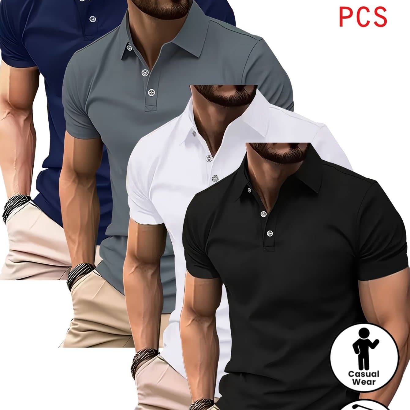 TEMU 4pcs Slim-fit Men's Lapel Shirt, Business Casual Short-sleeved T-shirt, Summer Breathable Golf Sports Versatile Top, Gift For, Men's Novelty Pajamas