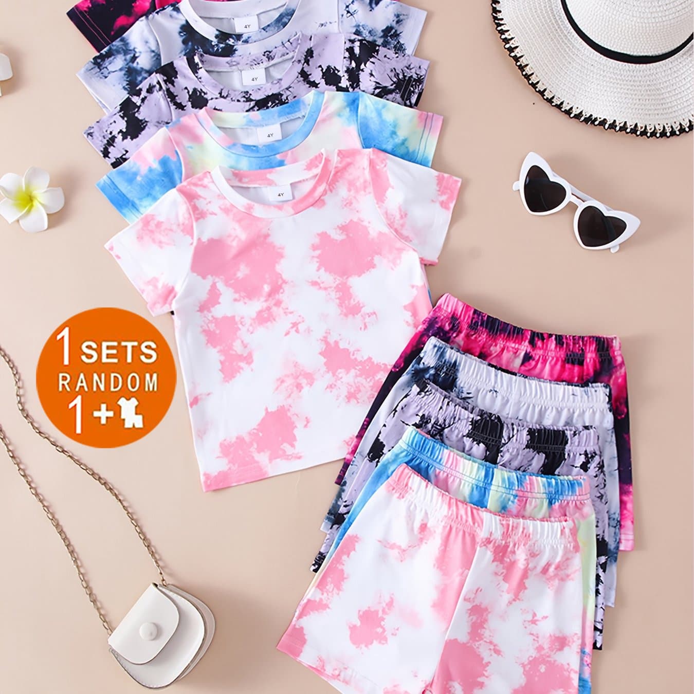 TEMU (a Set ) Girls' Casual Tie-dye Printed Pattern Is Soft And Comfortable. Knitted Fabric Short Sleeve T-shirt Shorts Suit Is Suitable For Outdoor Wear., Perfect For Outdoor