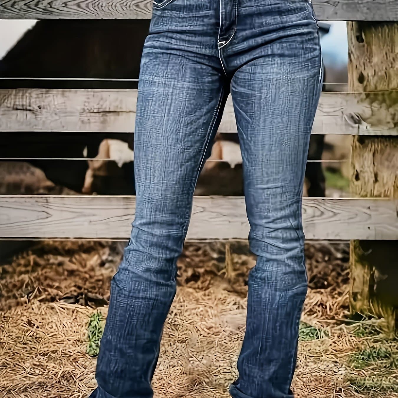 TEMU Fashionable High-waisted Skinny Jeans, Denim, High Quality Elastic , Elegant Casual Fashion Daily Essential, Exquisite Prickly Pattern Micro-cropped Pants Valentine's Day Gifts