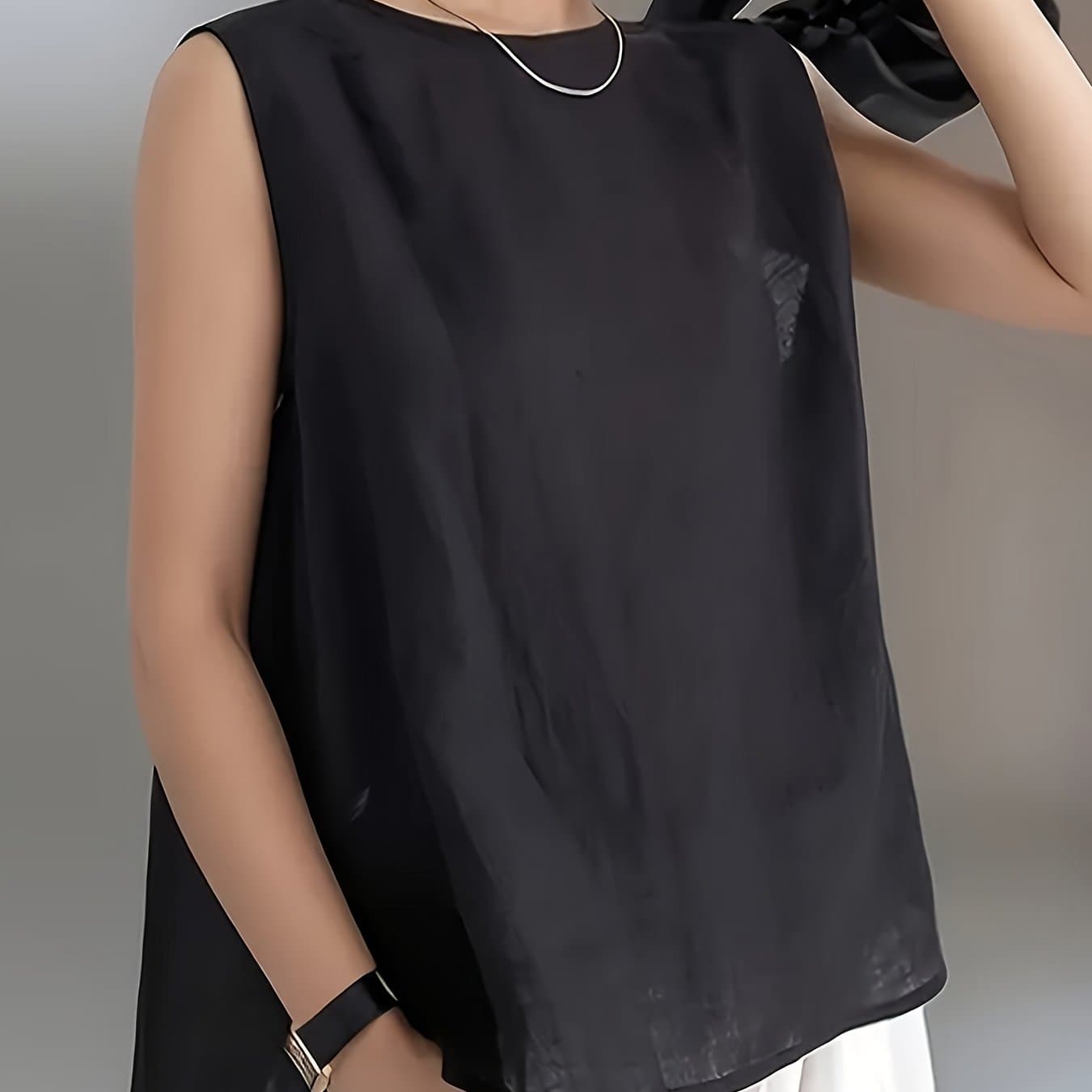 TEMU Plus Size, Breathable Original Linen-look Sleeveless Top, Summer Loose Fit Front And Back Wear Vest