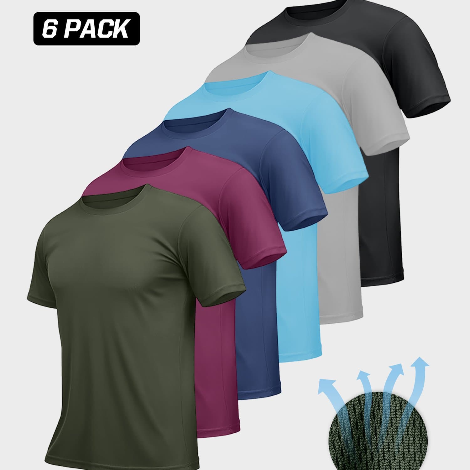 TEMU 6pcs Men's Moisture-wicking T-shirts, Short-sleeved Crew Neck Design, Lightweight Mesh Breathable Quick-drying Design, Suitable For Sports , Everyday Layering, And Casual Wear|