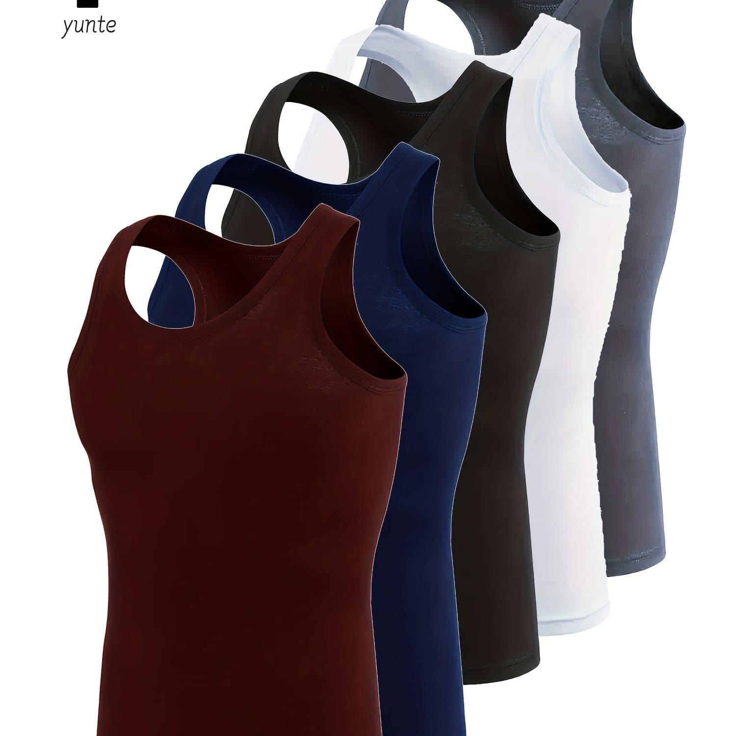TEMU Set Of 's Vests In , Navy Blue, Black, White, And Gray, Featuring A Stylish, Breathable, And Comfortable Quick-dry Design For Sports And Fitness, Perfect For Casual Wear In Summer
