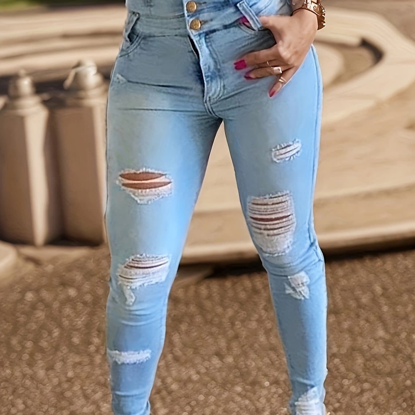 TEMU Stylish And Form-fitting High-waisted Jeans With A Lift, Perfect For Casual Wear, Designed For Women
