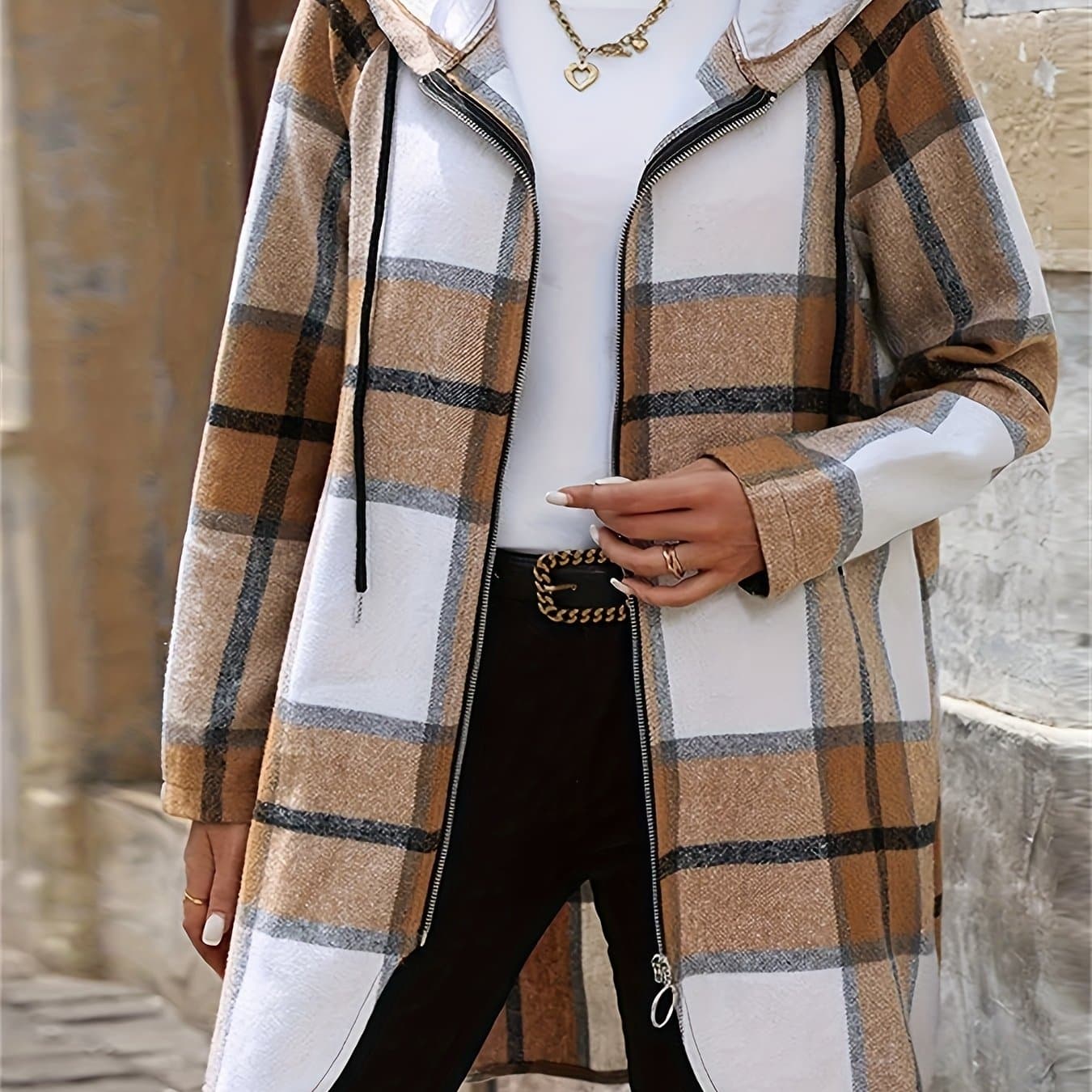 TEMU Plus Size, Plus Size Hooded Zip-up Jacket