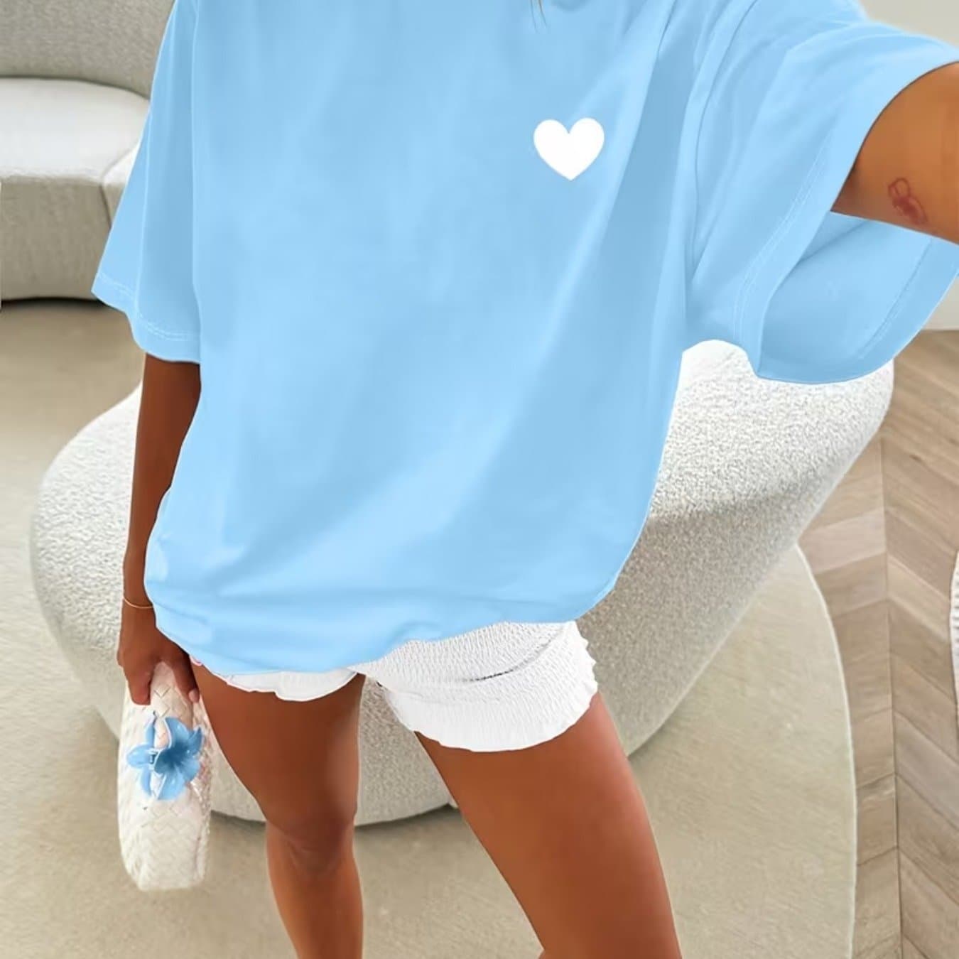 TEMU Simple Pattern Print, Fashionable And Casual Loose Round-neck Short Sleeved T-shirt, Summer/spring Style Women's Loose, Sexy, Sweet, And Cute Top.