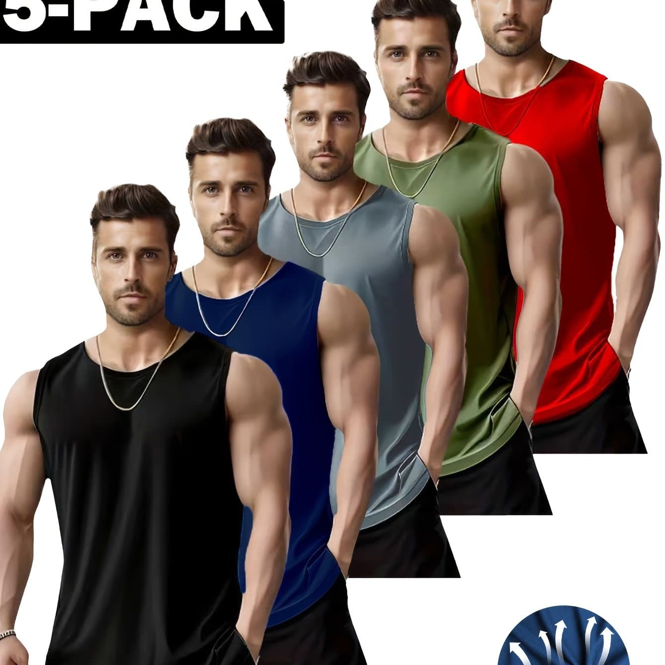 TEMU 5pcs Men's Plus Size Quick Drying Sports Vest | Solid Color, Breathable, Sleeveless Fitness Shirt For Running And Casual Summer Wear, Comfortable, Sports Style Training Vest By