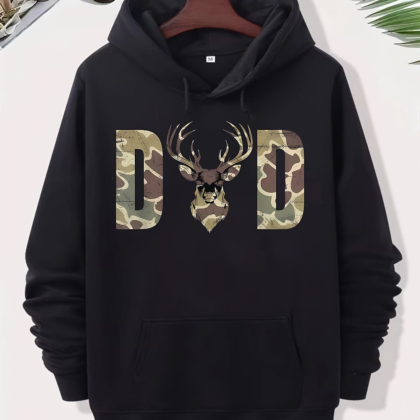 TEMU Men's Camo Dad Hunting, Soft Fabric Pullover With Graphic Design, Machine Washable Casual Sportswear For