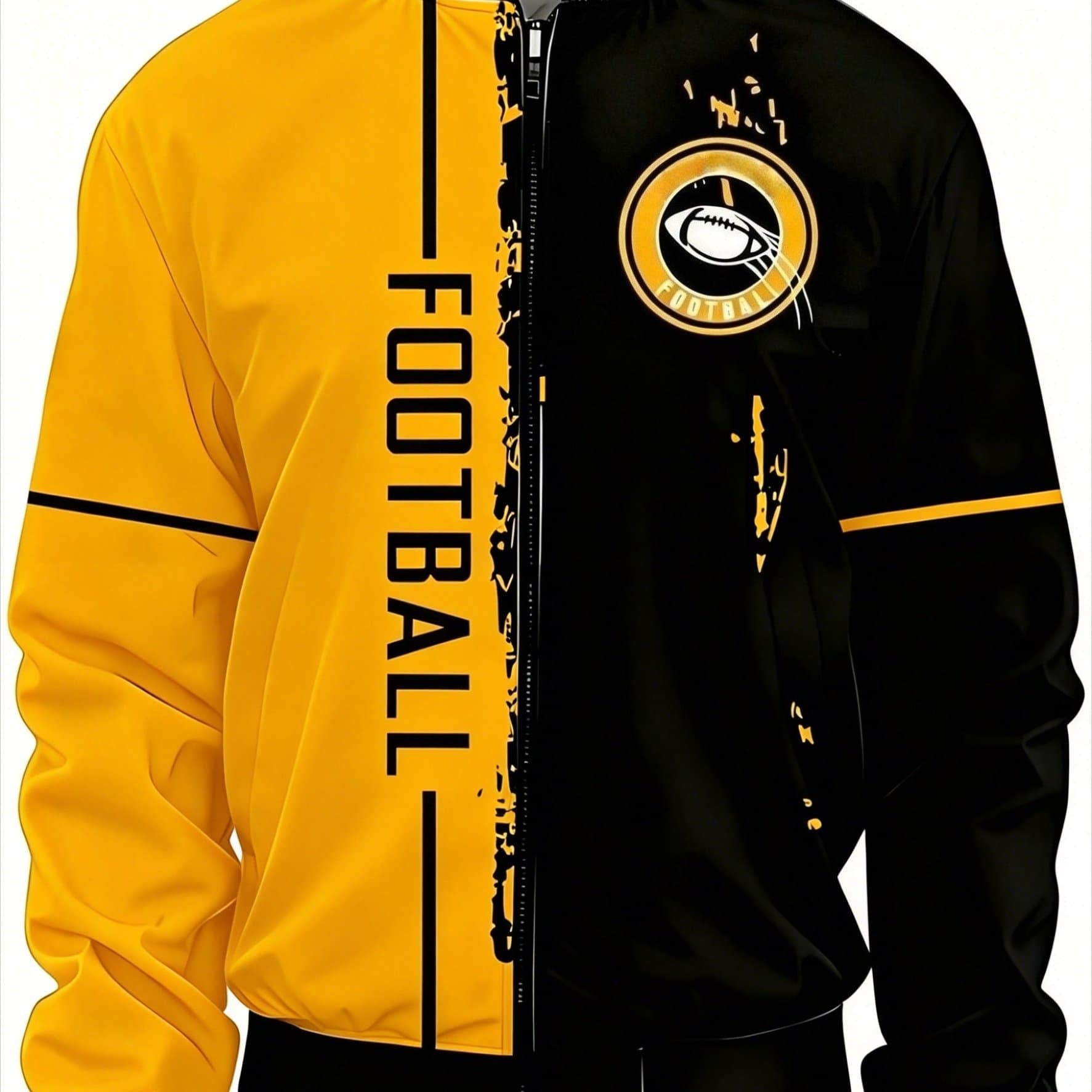 TEMU Casual Christmas Jacket For Men With 3d Digital Prints, Featuring Pittsburgh Football Fan Designs, Golden Lettering, And A Football Logo. An Ideal For Autumn, Winter, And Festive Events