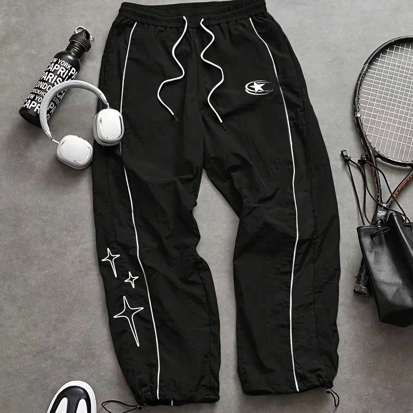 TEMU Men's Trendy Athletic Long Pants, Featuring Stylish Print Patterns, Comfortable Fabric Breathable And Not Stuffy, Suitable For All