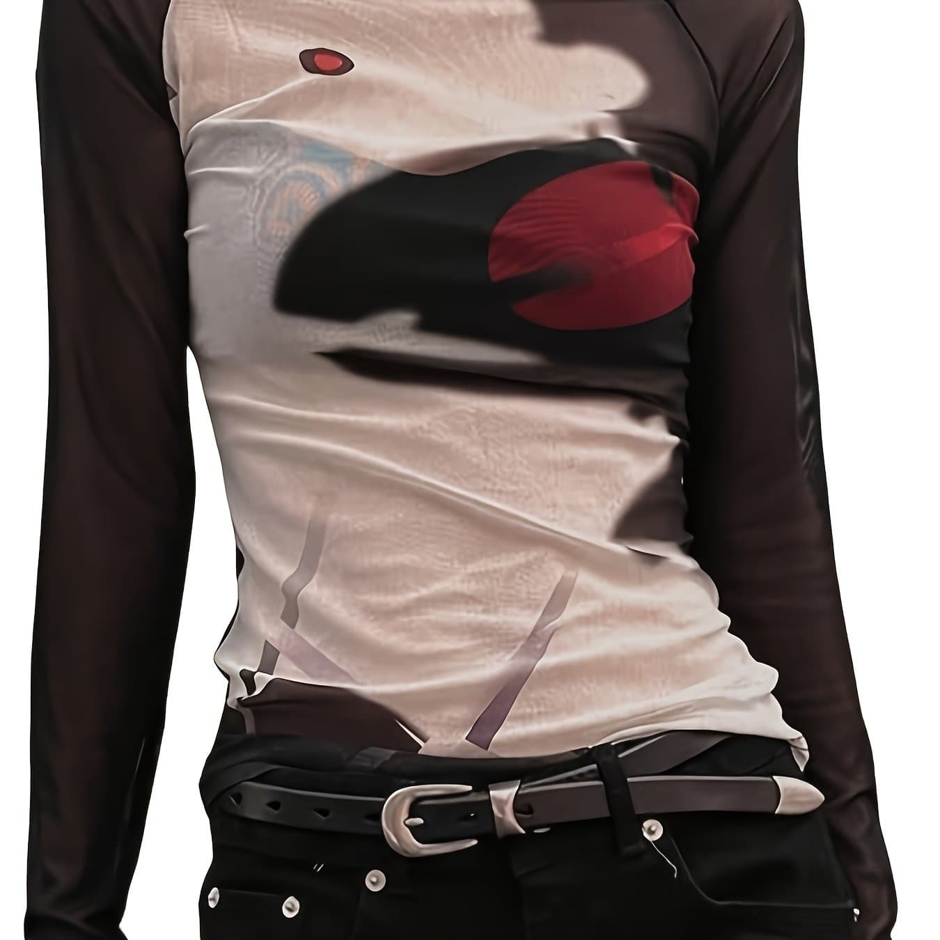 TEMU Front-block Printed Raglan Long-sleeve Top