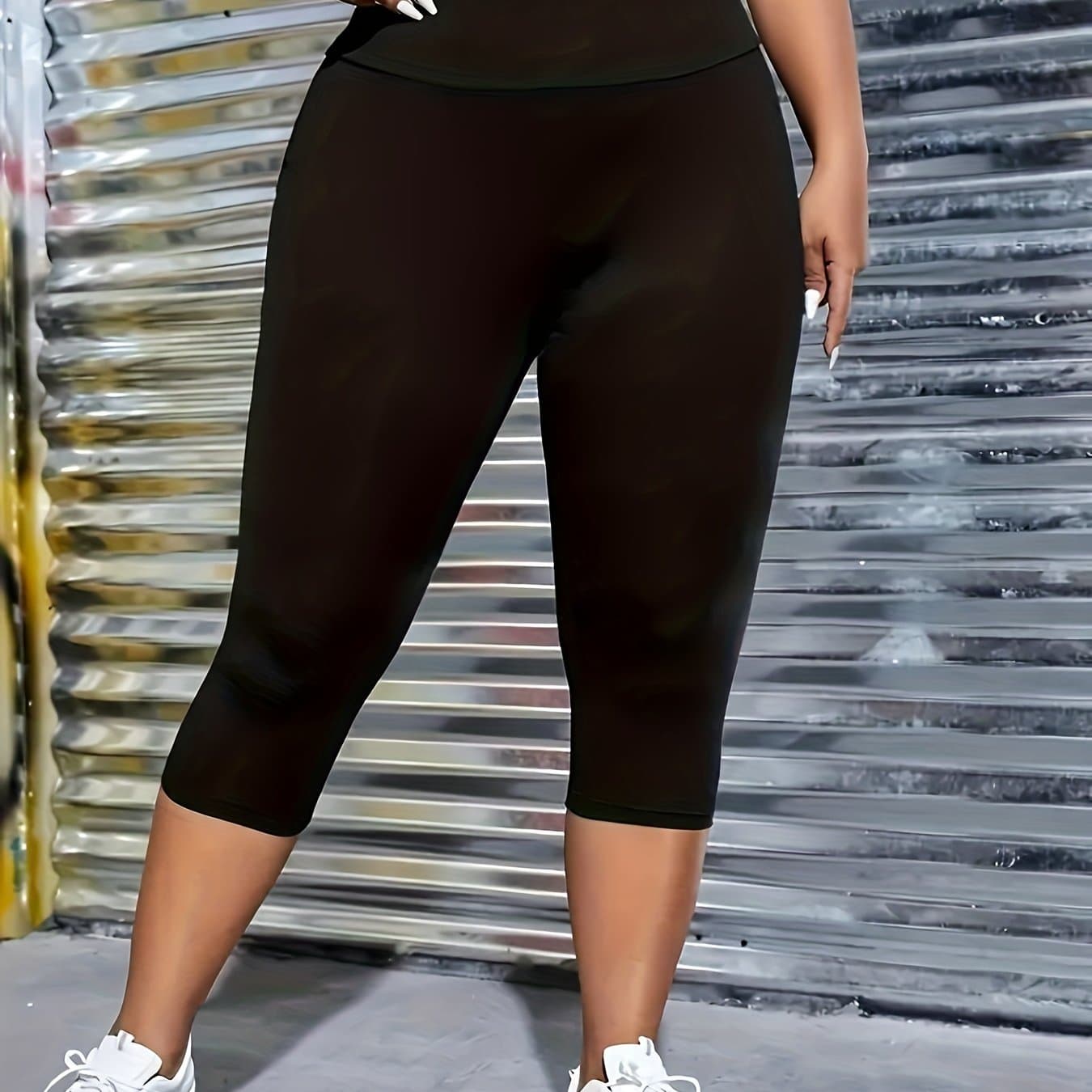 TEMU Plus Size High- Athletic Base Layer Yoga Leggings 3/4 Length