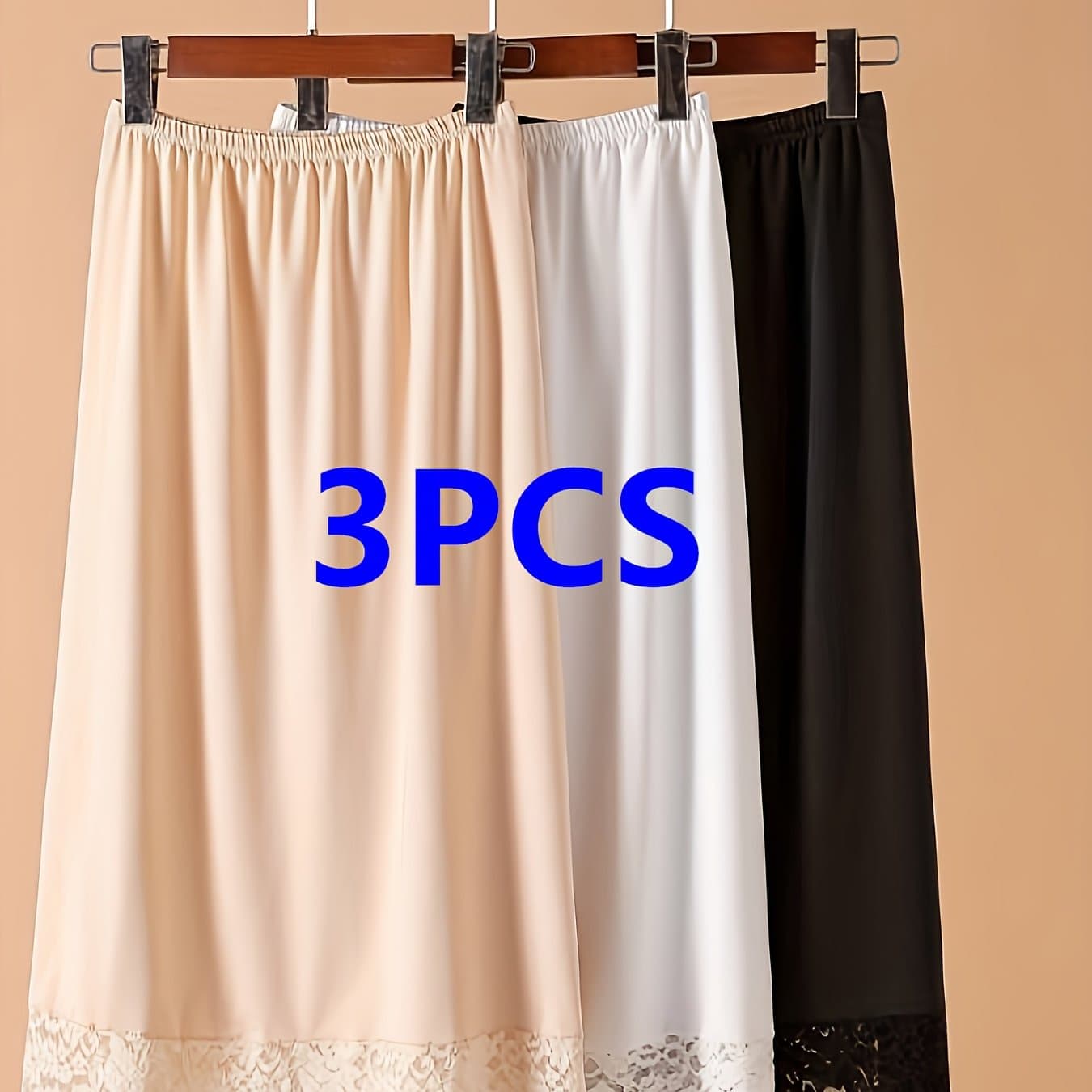 TEMU 3pcs Women's Half Slip Skirt, 67cm Long Lace-trimmed Half-length Skirt Liner, Stretch Waistband Anti-see-through Undergarment Skirt For