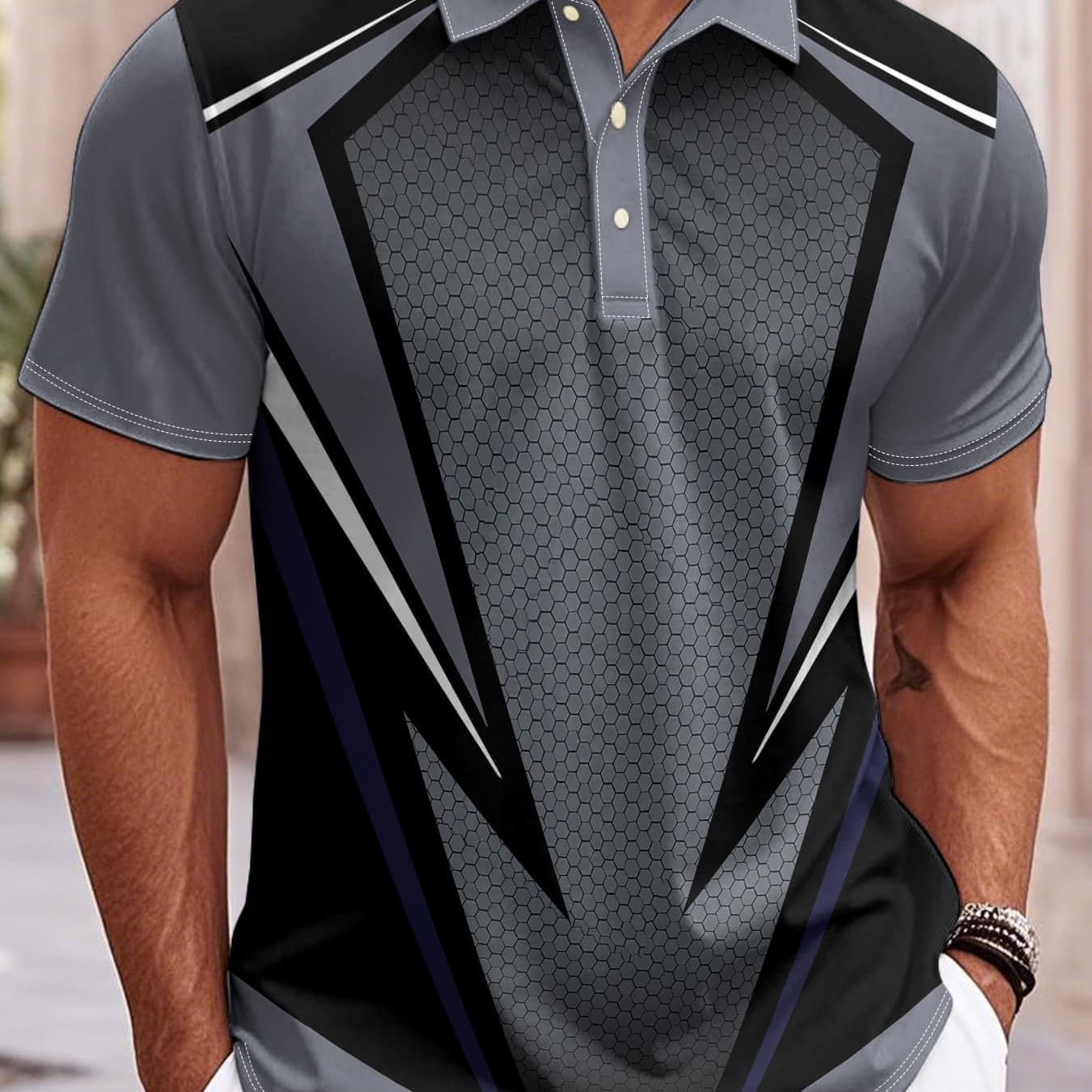 TEMU Summer Fashion Men's Casual Short Sleeved Motorcycle Pattern Printed Top