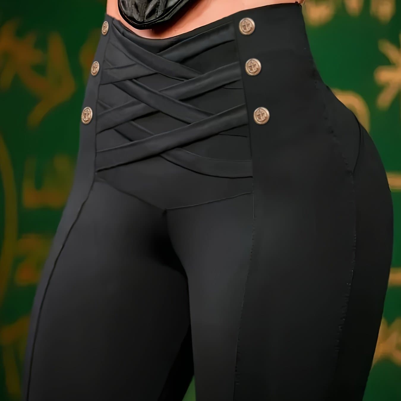 TEMU Black High-waisted Cross Waist Slim Fit And Trousers With A Sense , Niche Tight Pencil Pants For Women, New Style <>