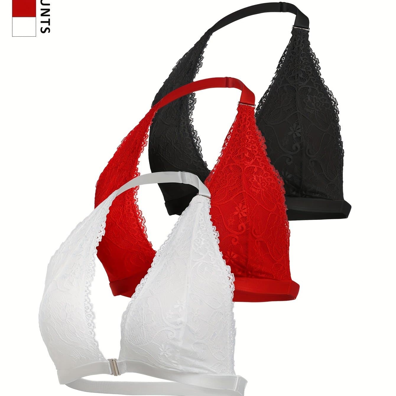 TEMU 3pcs European And Romantic Lace Halter Neck Seamless High-stretch Soft Comfortable Breathable Women's Bras