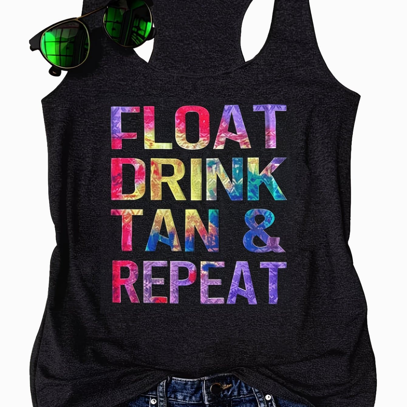 TEMU Black Label Vest, Graphic Print, Summer Casual Daily Wear Top