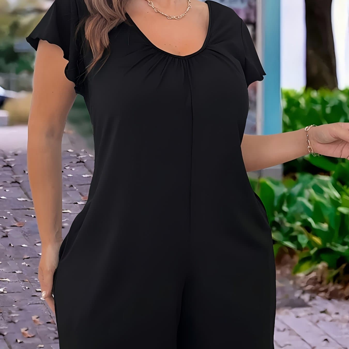 TEMU Plus Size - Plus Size - Plus Size Women's Jumpsuit Solid Color Casual Summer Style