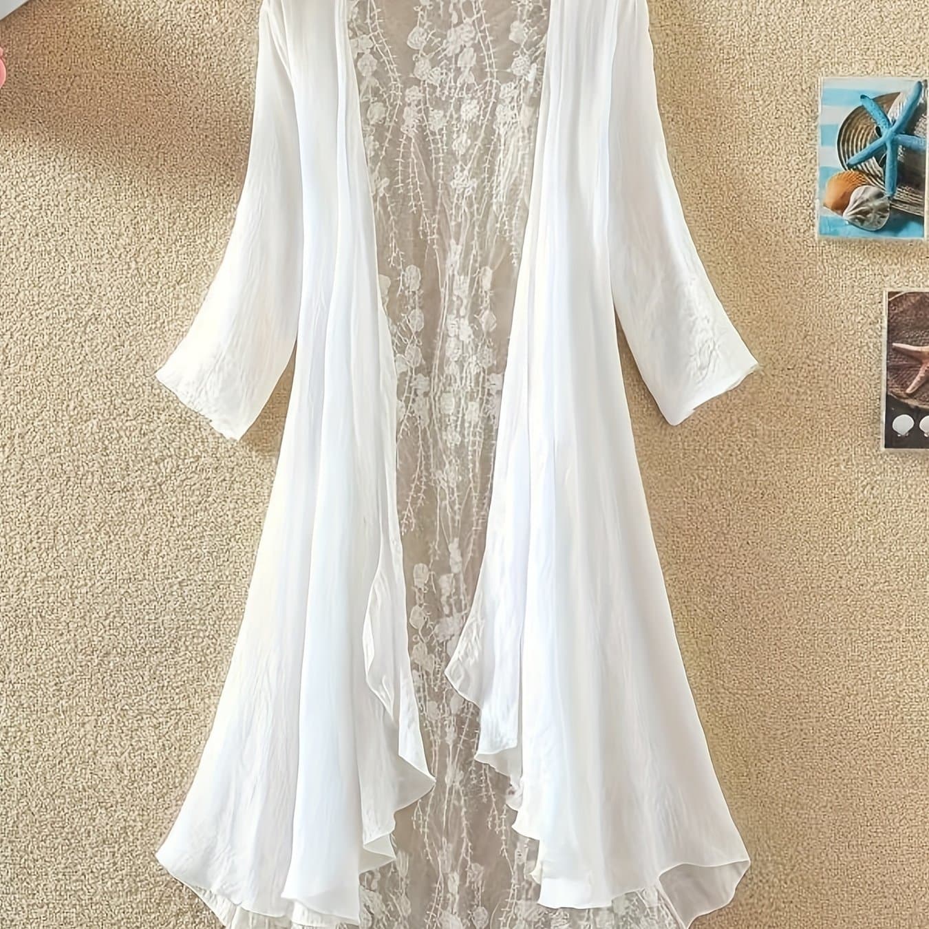 TEMU Lace Mid-length Cover Beach Vacation Air Conditioner Shirt