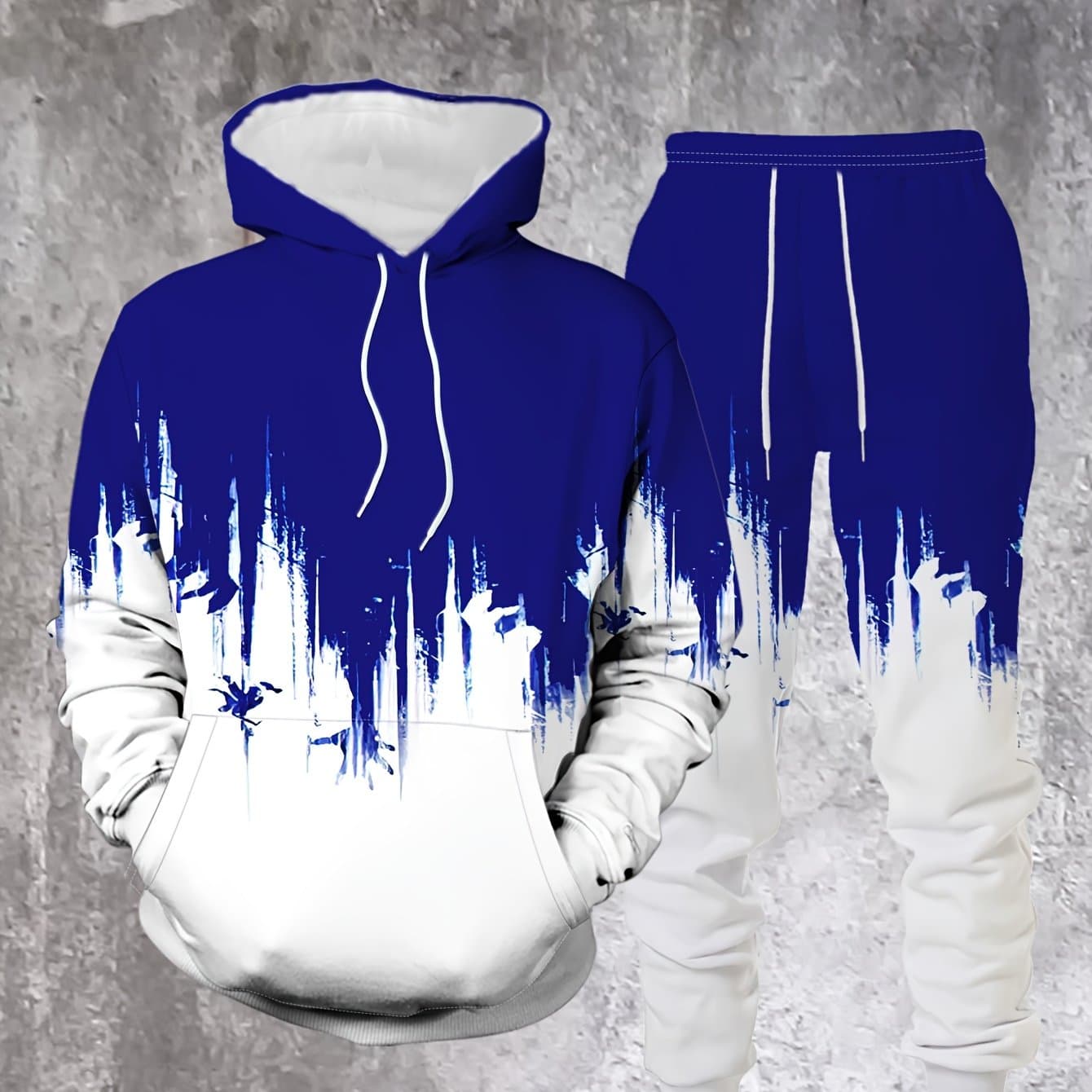 TEMU Men's Spring, Autumn, Winter 3d Printed Splatter Hooded Sweatshirt Set, Graffiti Color Block Polyester Comfortable Two-piece Set