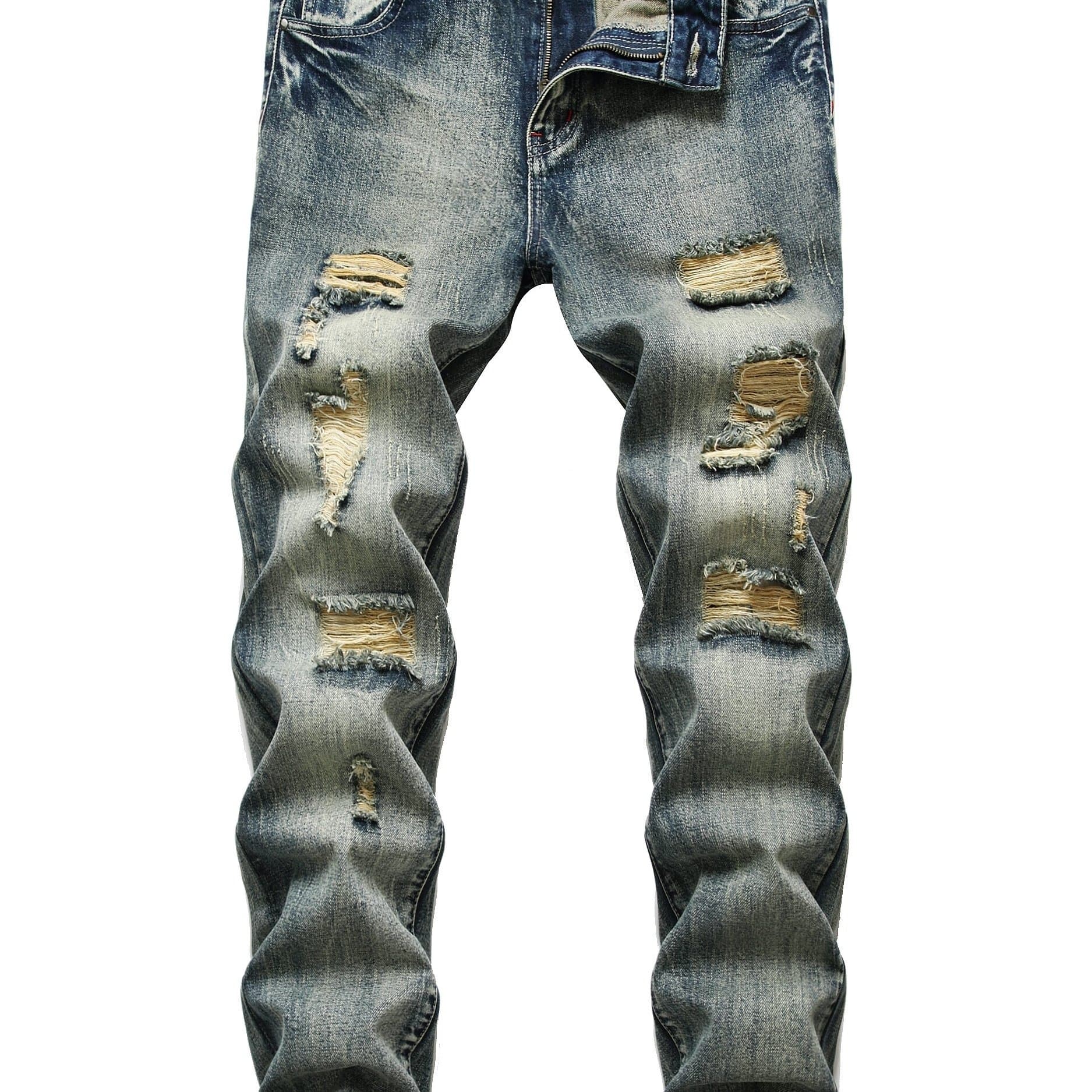 TEMU Men's Retroripped Stretch Slim Fit Wild Jeans
