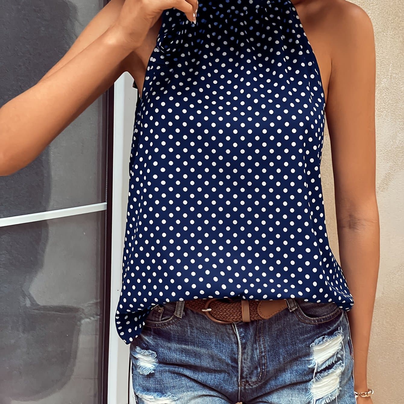 TEMU Polka Dot Print Bow Top