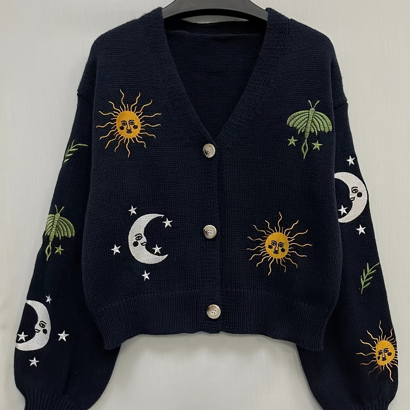 TEMU Hippie Sun And Pattern Lantern Sleeve Cardigan