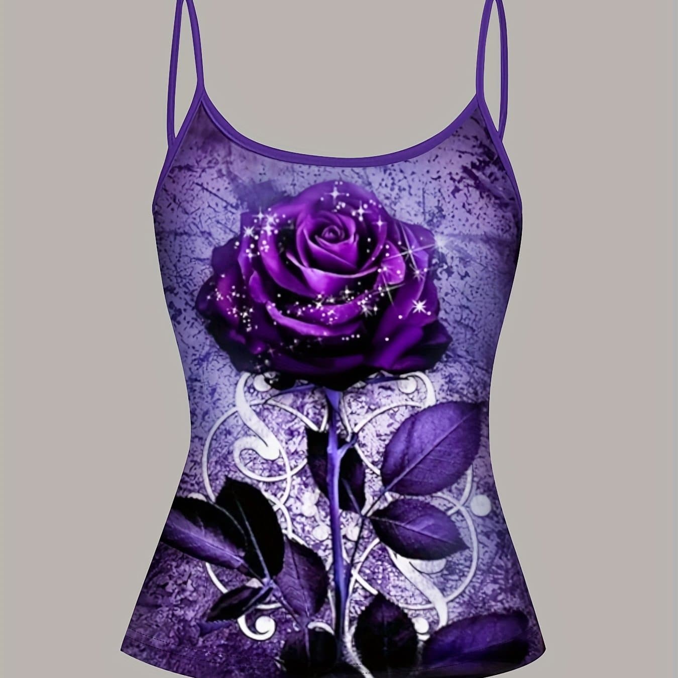 TEMU Summer Purple Roses With Sparkling Embellishments And Vine Patterns. Romantic And Style