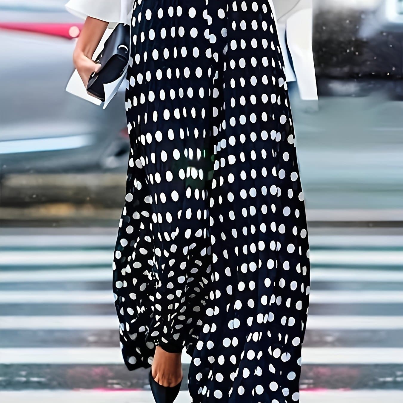 TEMU Plus Size, Elegant And Fashionable Long Pants With A Regular Fit And Polka Dot Pattern