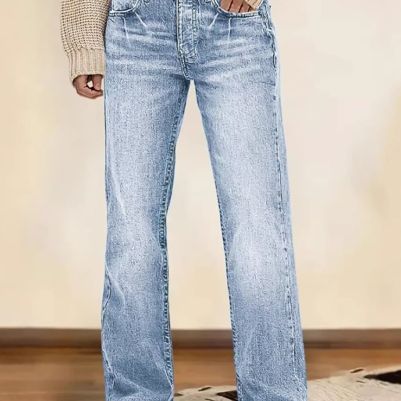 TEMU 2026 Spring High-waisted Narrow Wide-leg Jeans, Loose For Commuting, Women's Jeans