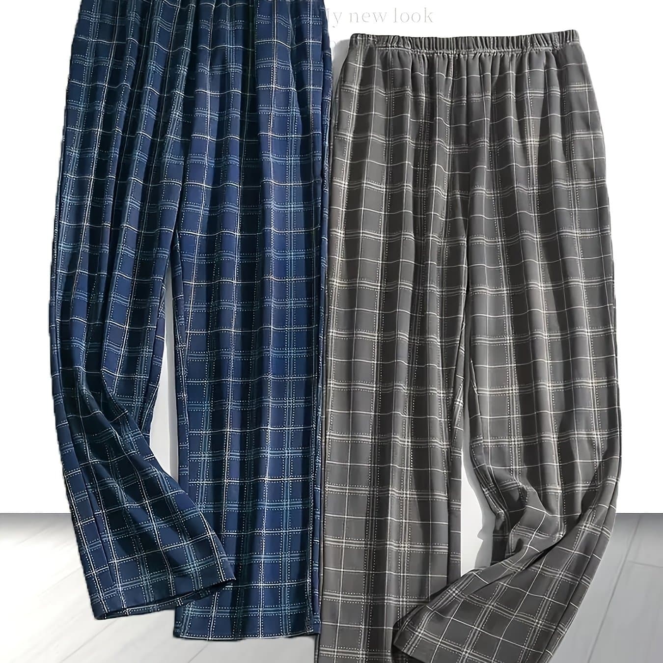 TEMU Men's 2pcs Pajama Pants - Elastic Comfortable Grid Pajamas, Machine Washable - Sleepwear, Casual Lounge Pants Suitable For Home &