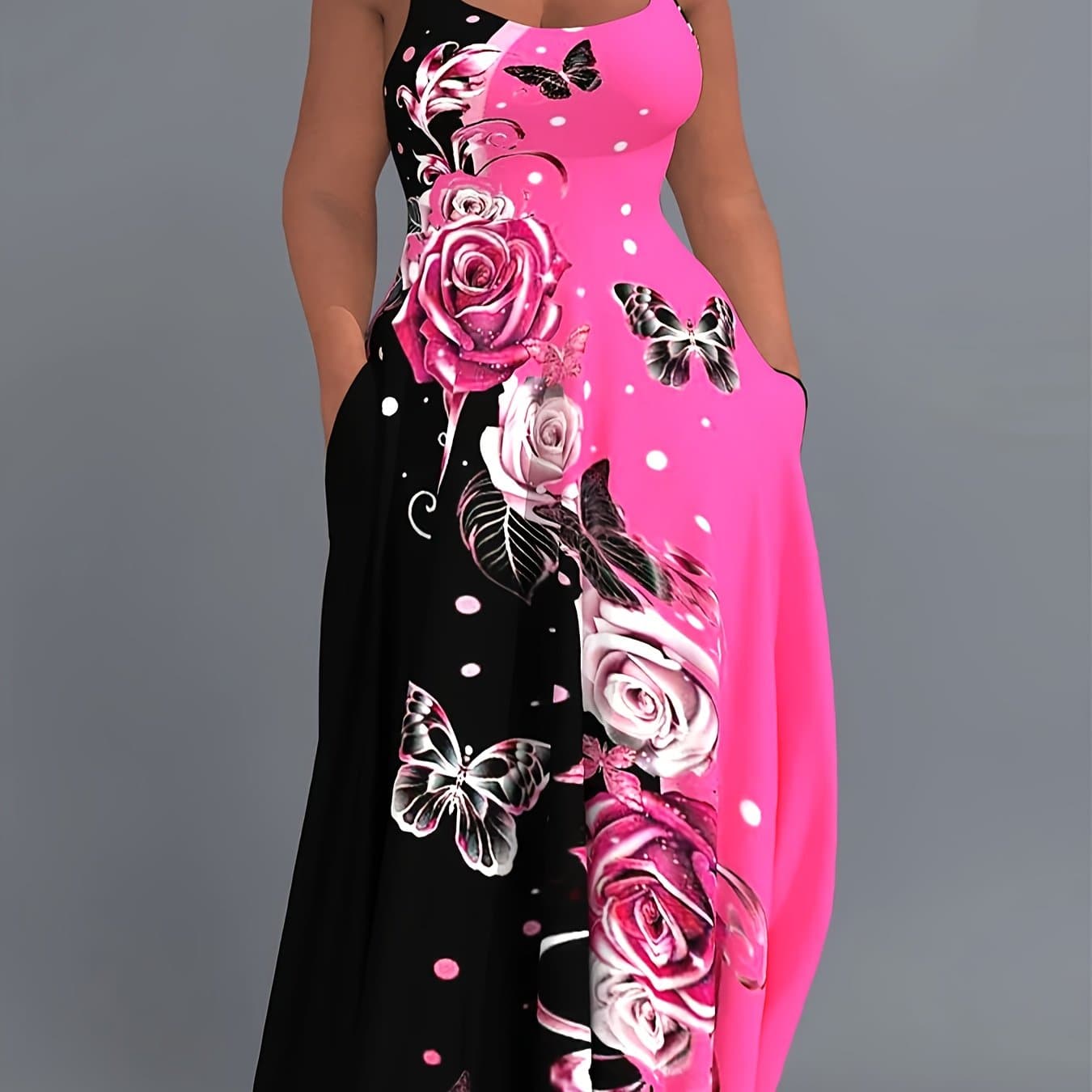 TEMU Plus Size, Plus Size Holiday Casual Flower Suspender Dress