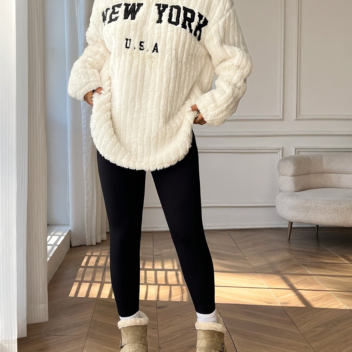 TEMU Autumn/winter Women's Casual Fashion Letter Print Zip-up Sweatshirt And Solid Color Pants Two-piece Set, Suitable For Daily