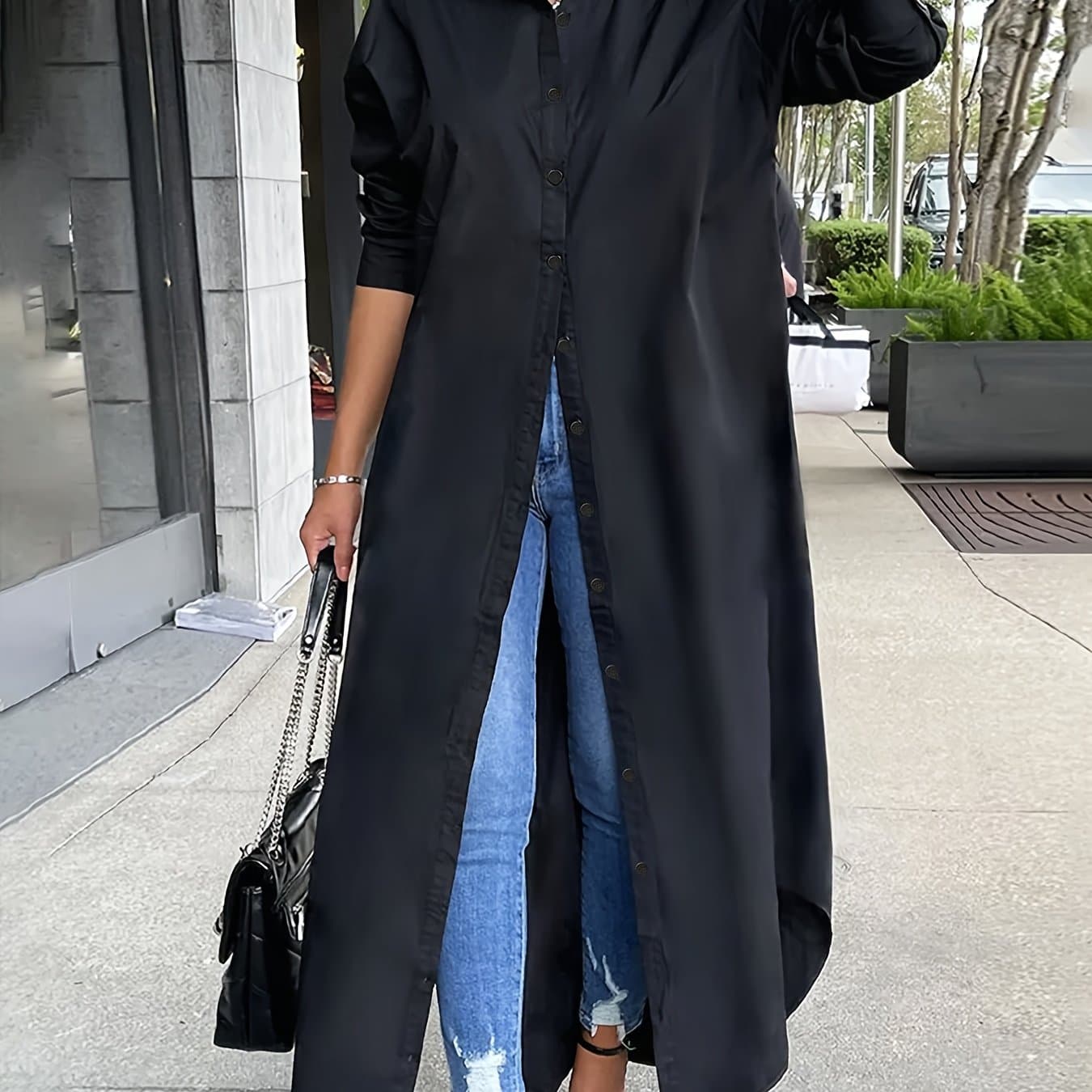 TEMU Plus Size - Plus Size - Plus-size Dress/solid Color Shirt Dress/fashion Women's Dress