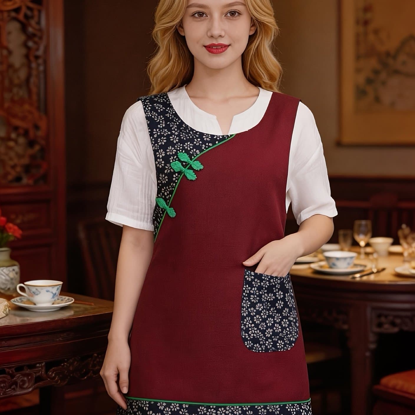 TEMU Spring Style Characteristic Style, And Fashionable Hotel Club, Home Work Clothes, Apron
