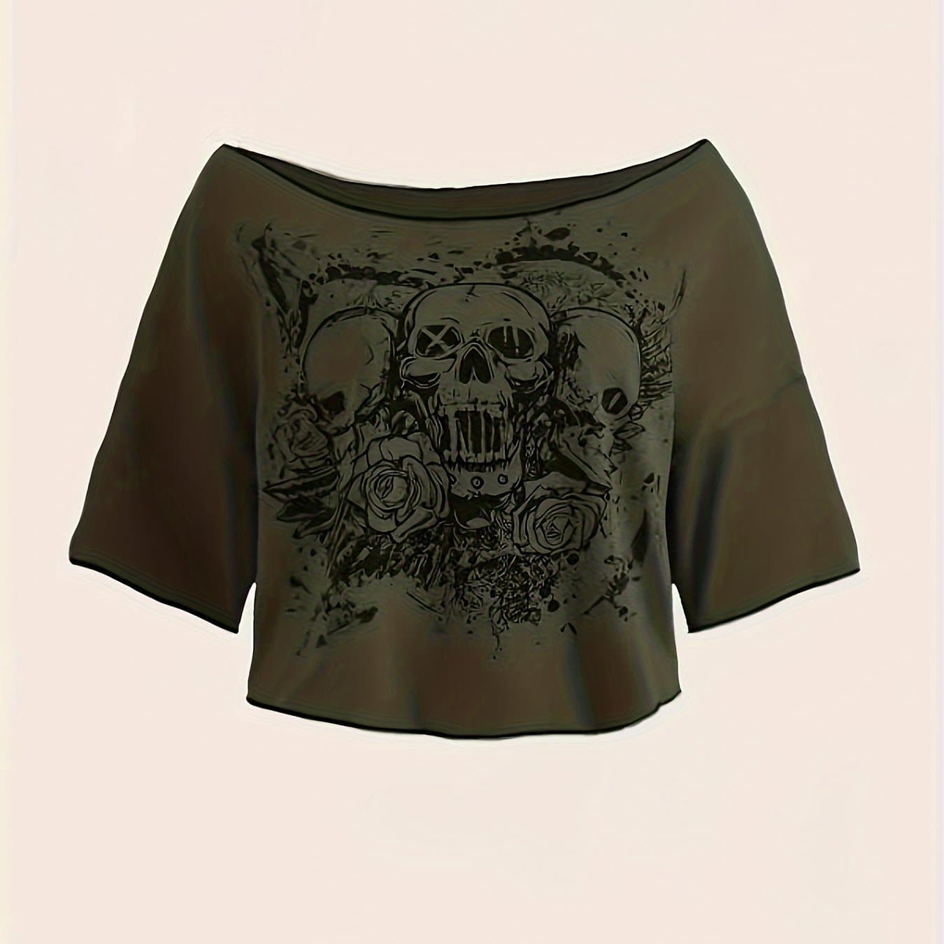 TEMU Women's Casual T-shirt With Skull Print