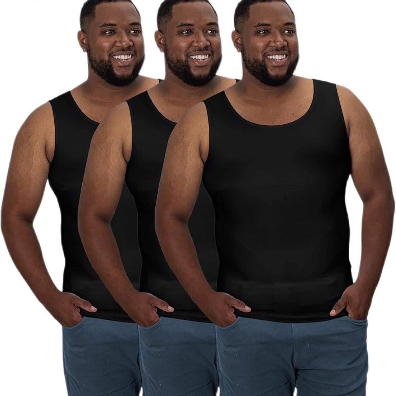 TEMU Men's Gynecomastia Shapewear- Sleeveless Slimming Underwear Tummy Control Shaping Vest Black Xlt(extended Length): Clothing, Shoes, And Jewelry, Plus Size