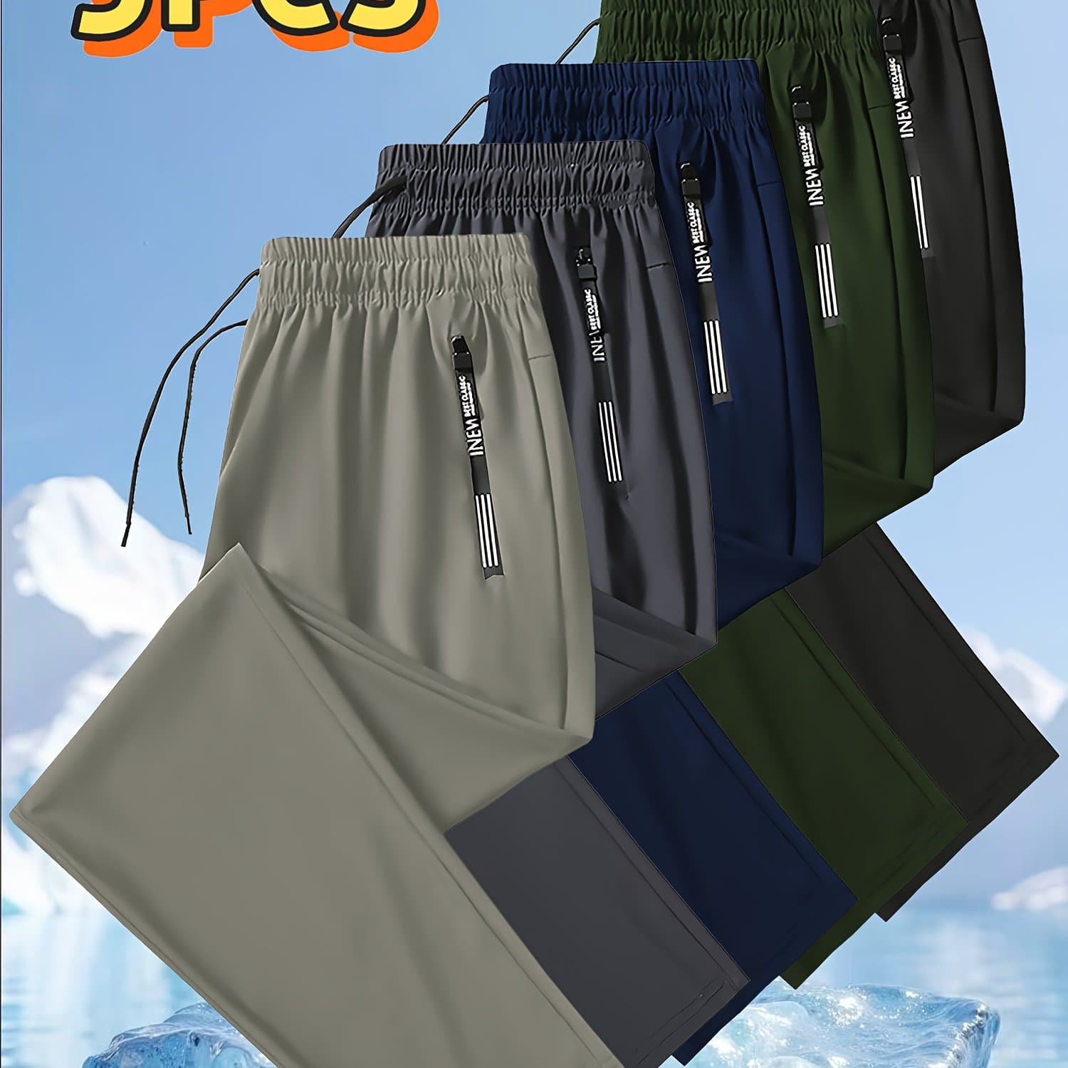 TEMU 5pcs Men's Summer Sports Pants, High Stretch Fiber, Polyamide 80% Spandex 20% Solid Color Fabric, Regular Fit With Pockets, Breathable Comfortable Running Training Long Trousers