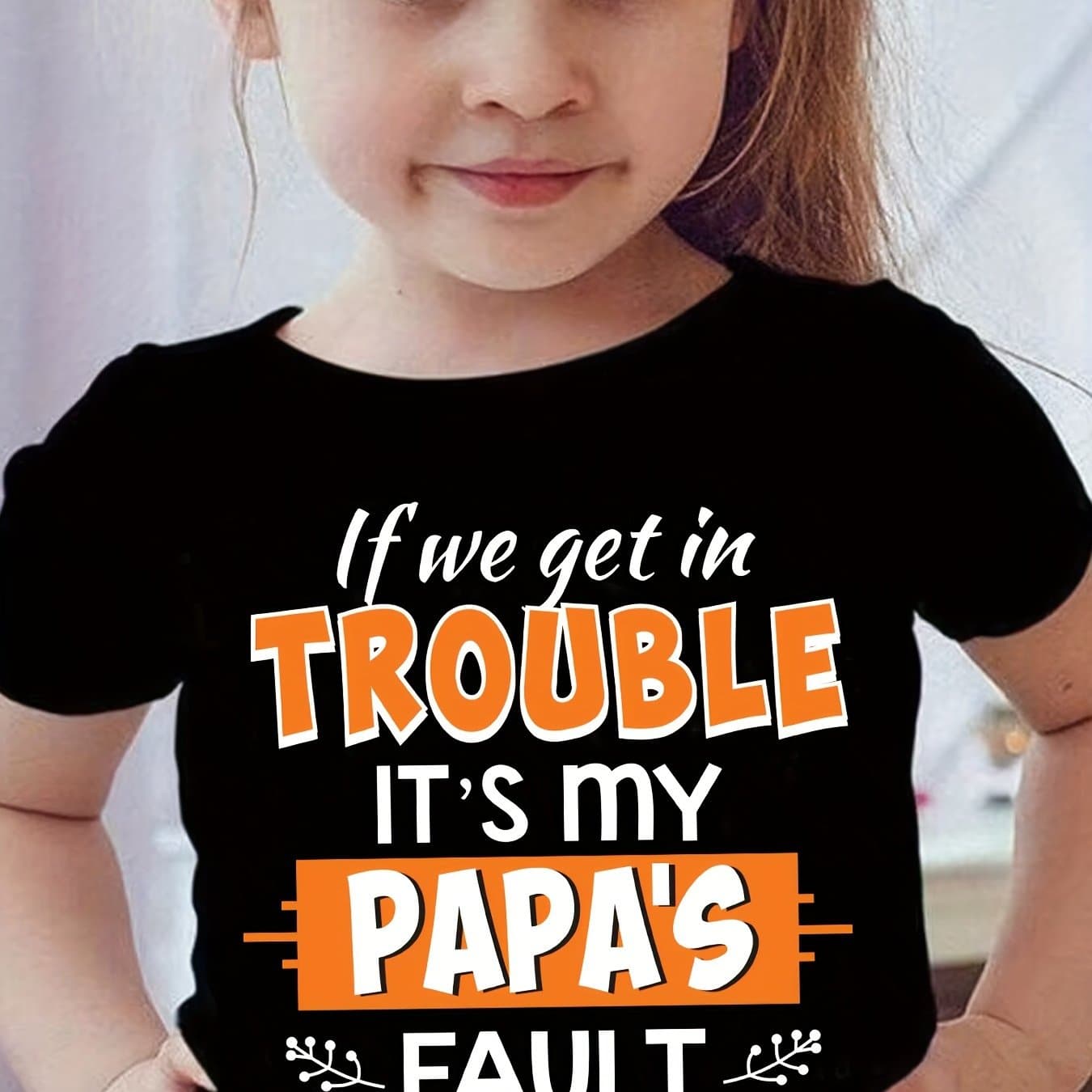 TEMU Girls "if In Trouble..."print 100% Cotton Short Sleeve T-shirt, Comfy Casual Tees For Girls Summer