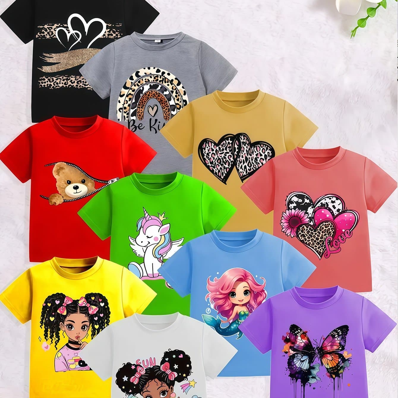 TEMU 1 Random Style, 1pc Of Girls' Summer T-shirt - Casual Holiday Party Knit Top - Comfortable Crew Neck T-shirt - For Birthday Or School Uniform - Professional Shirt, Fun Pattern T-shirt,