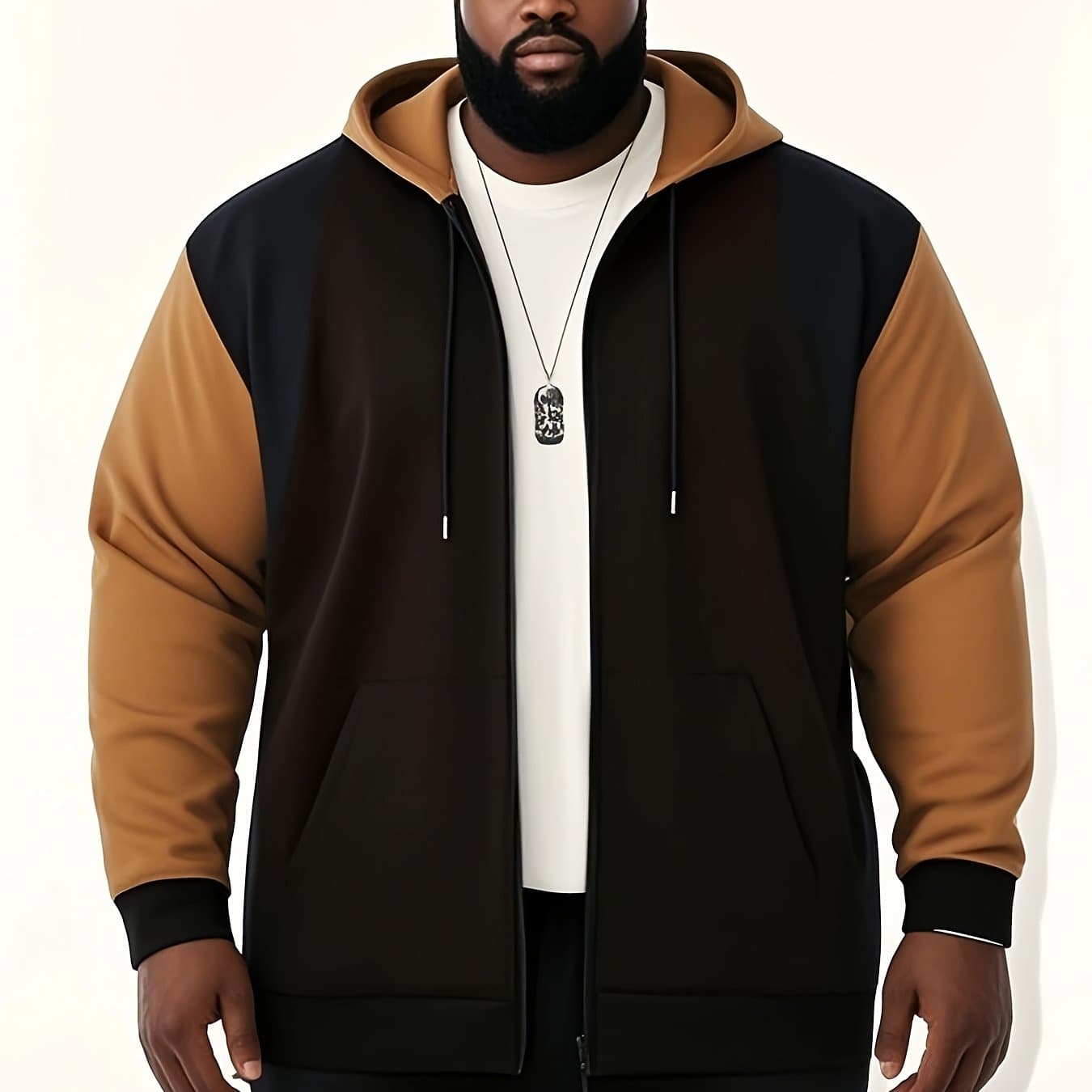 TEMU Plus-size Men's Sweatshirt With Color-block Hooded Jacket, Fashionable Men's Sporty Comfortable Sweatshirt, Hooded Jacket, Plus Size