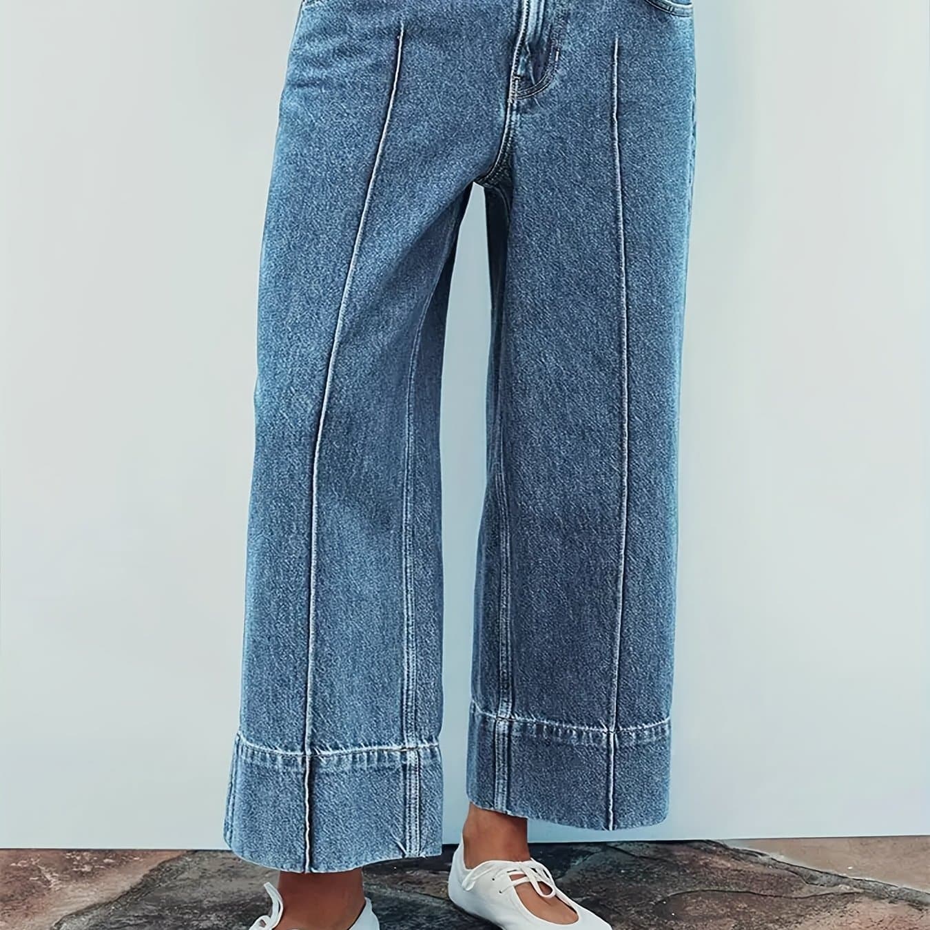 TEMU Women's Casual High-waisted Stretchy Fashionable Denim Straight-leg Pants