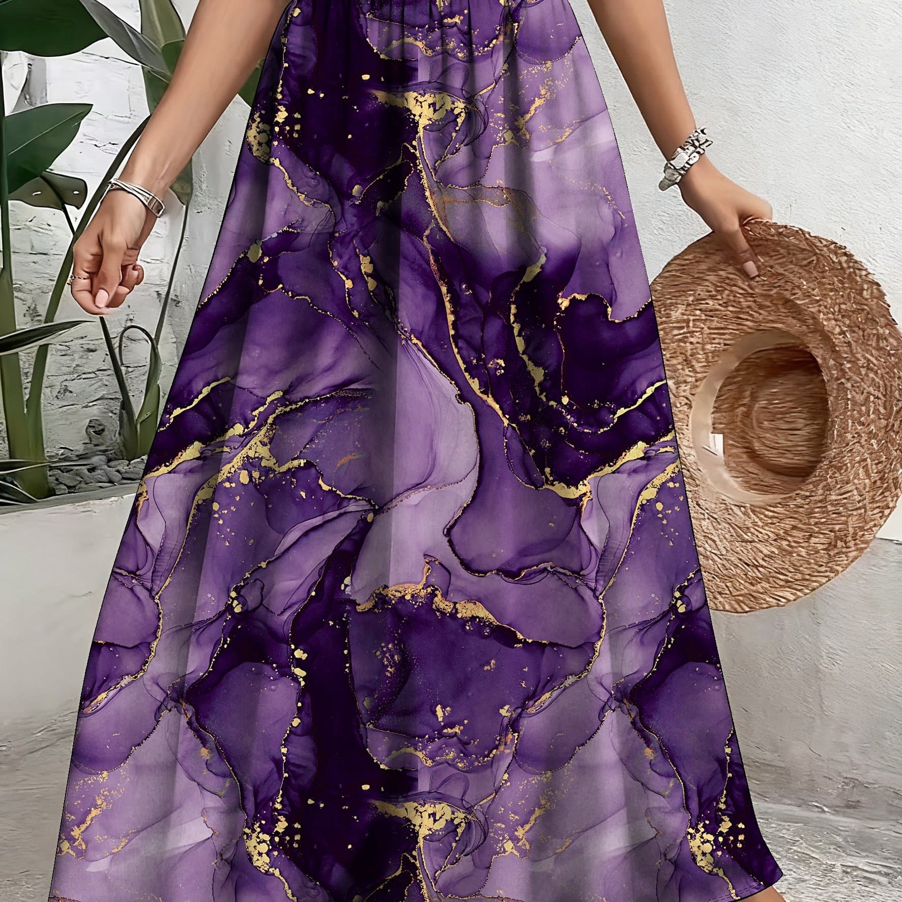 TEMU Plus Size, Elegant Floral Print Polyester Skirt - Casual A-line, Non-stretch Fabric, With Elastic Waistband And Hem, Machine Washable - Wear