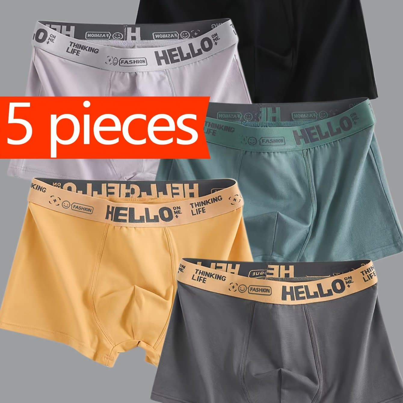 TEMU 5pcs Men's Loose-fit Breathable Athletic Boxer Briefs, Youth Stretch Boxer Shorts