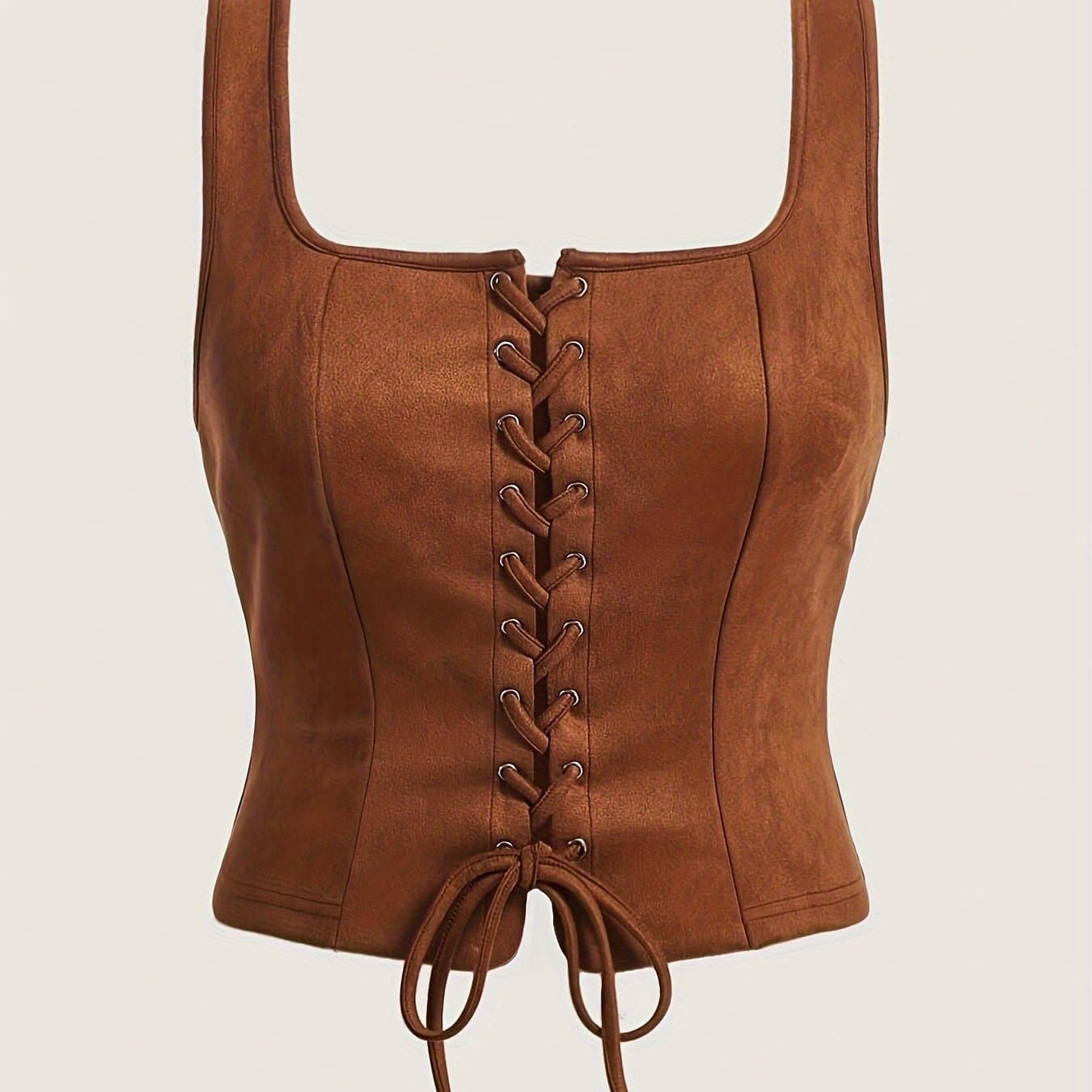 TEMU Vintage Elegant Lace-up Drawstring Top Vest