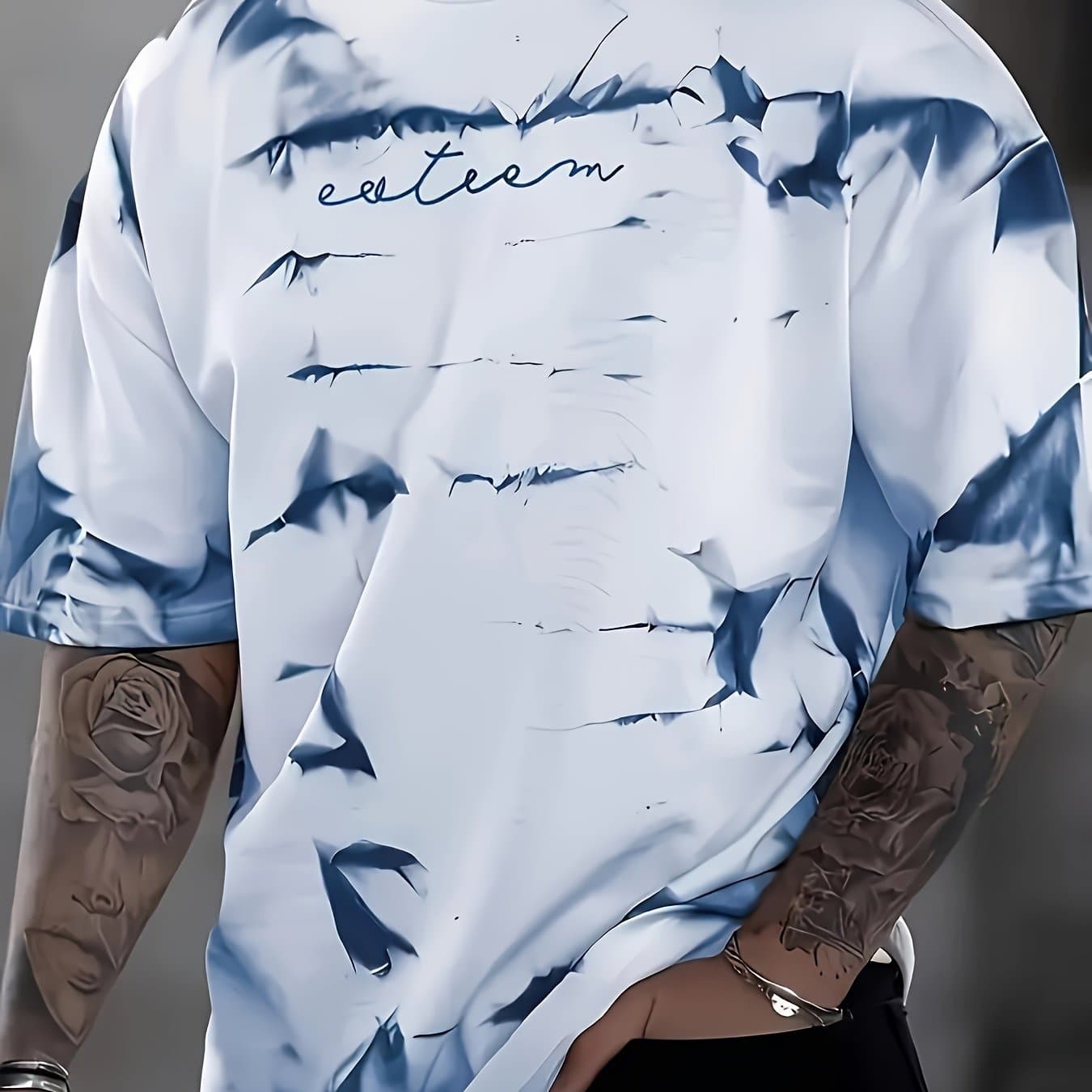TEMU Men's 3d T-shirt - Casual Round Neck, Short Sleeve, Breathable Polyester - Summer