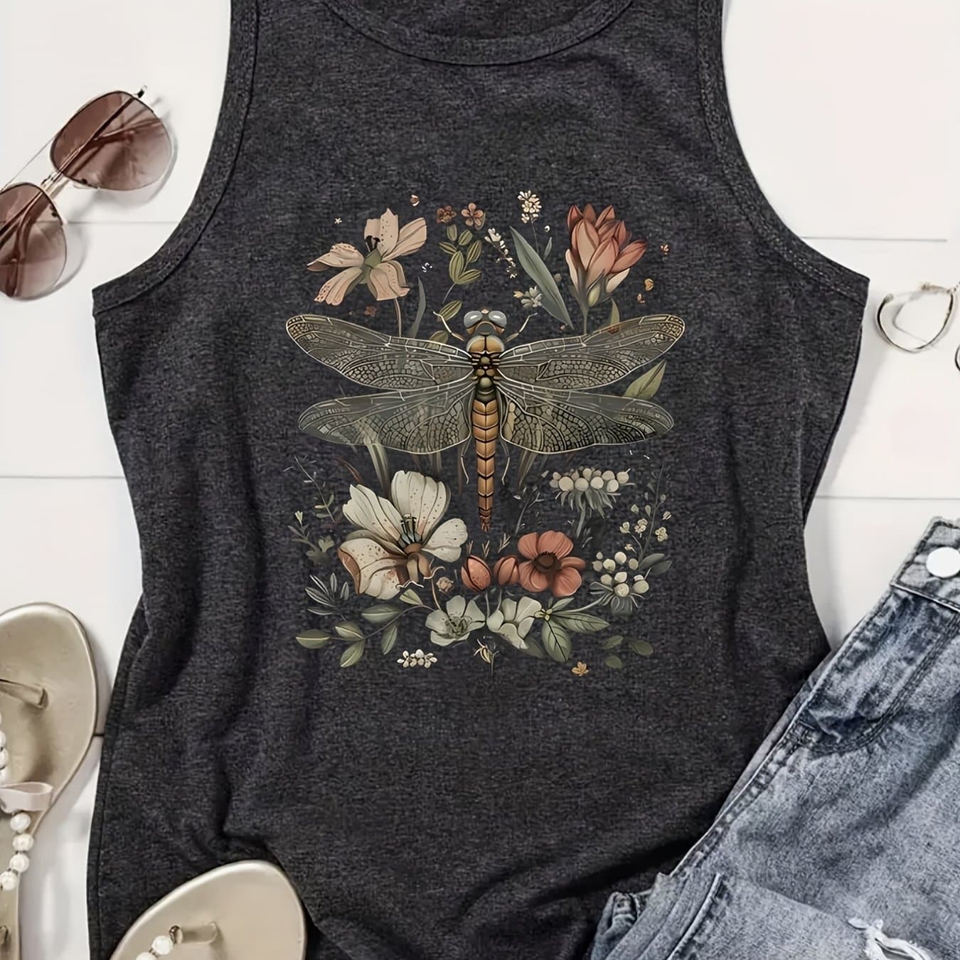 TEMU Monogram Vest, Round Neck Sleeveless Sports Vest, Women's Vest